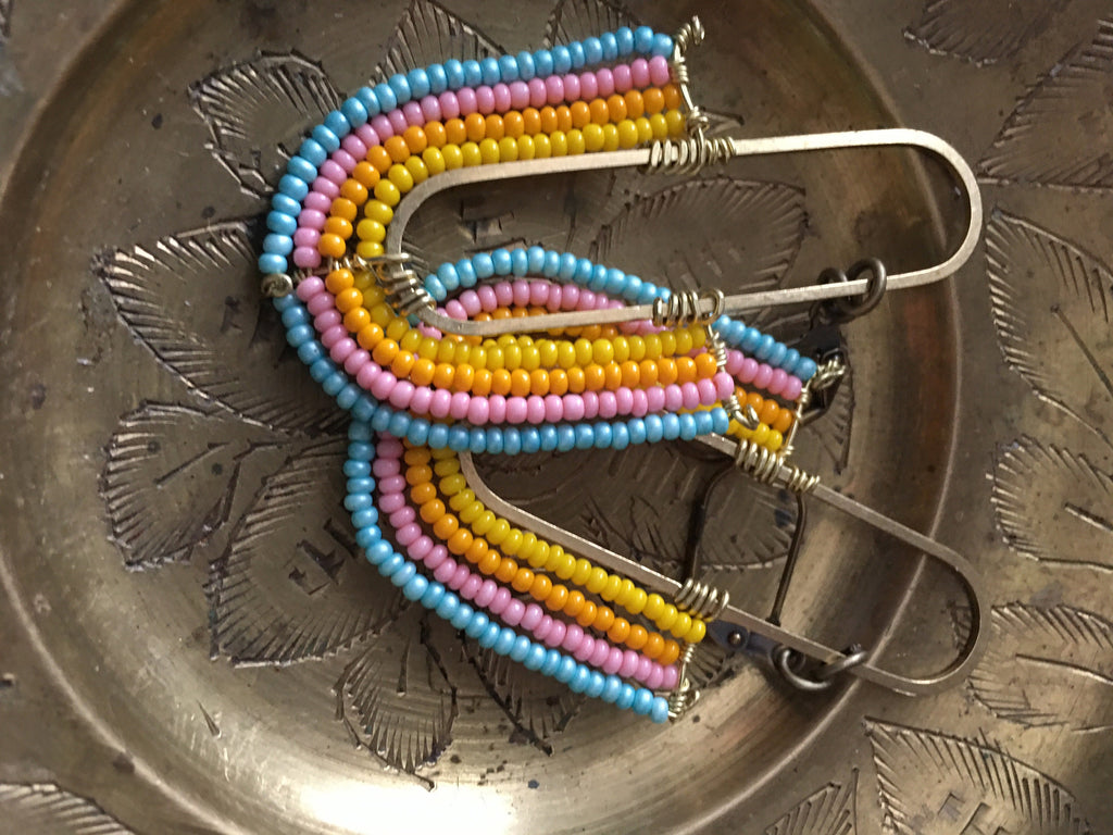 Beaded rainbow earrings-yellow/blue/Orange/pink