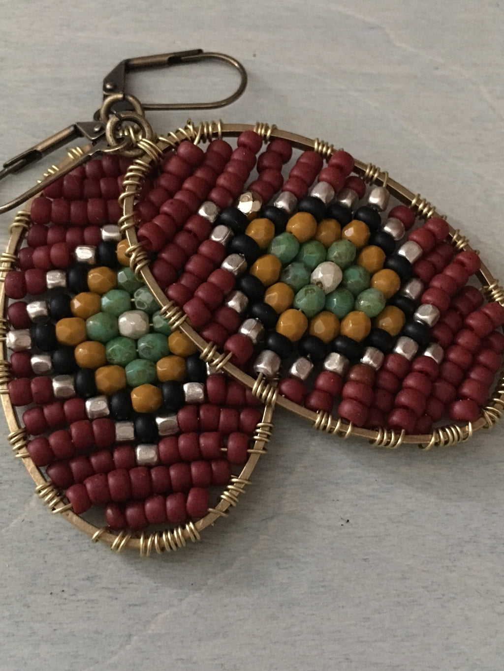 Woven Diamond  earrings / red