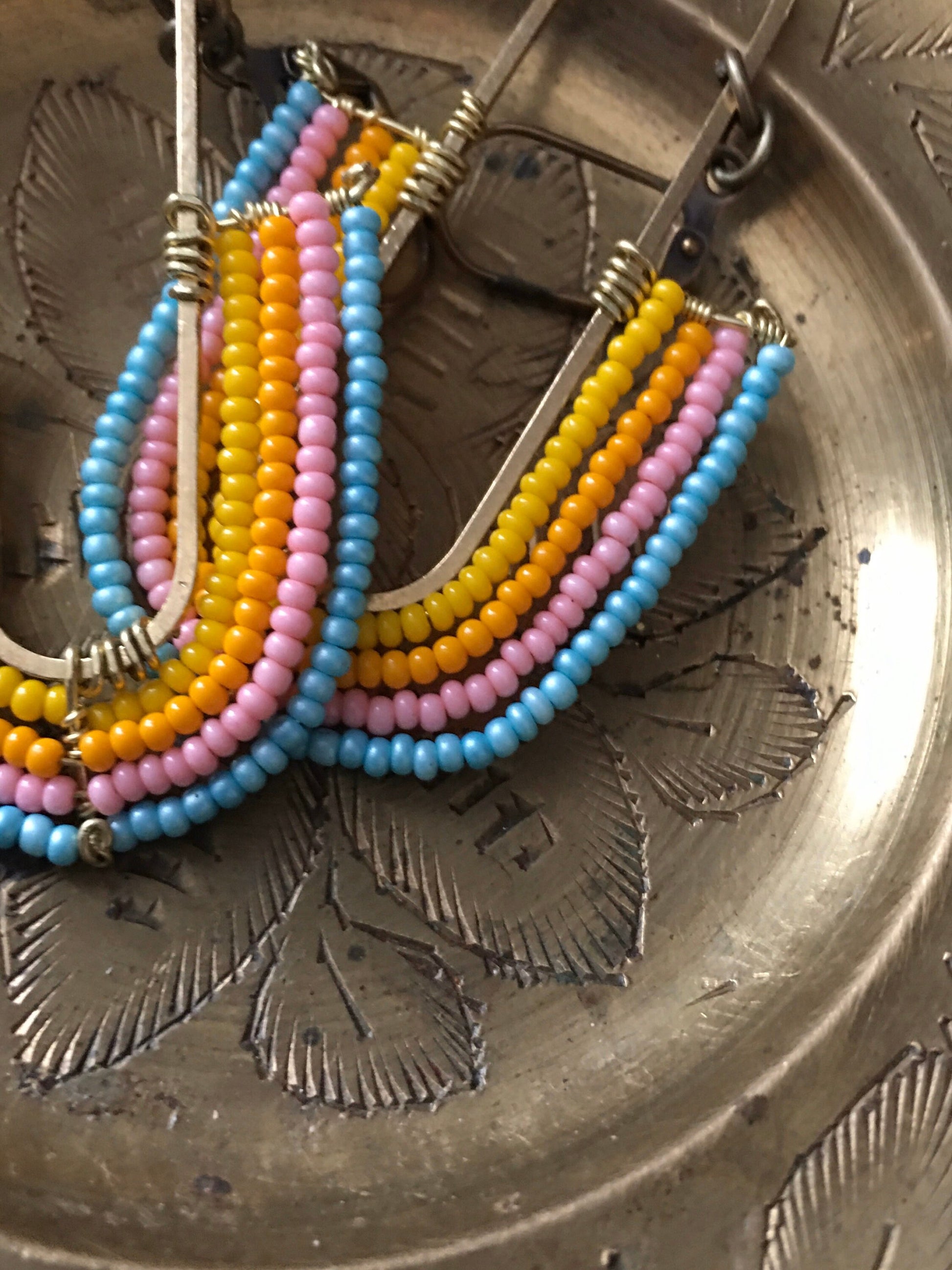 Beaded rainbow earrings-yellow/blue/Orange/pink