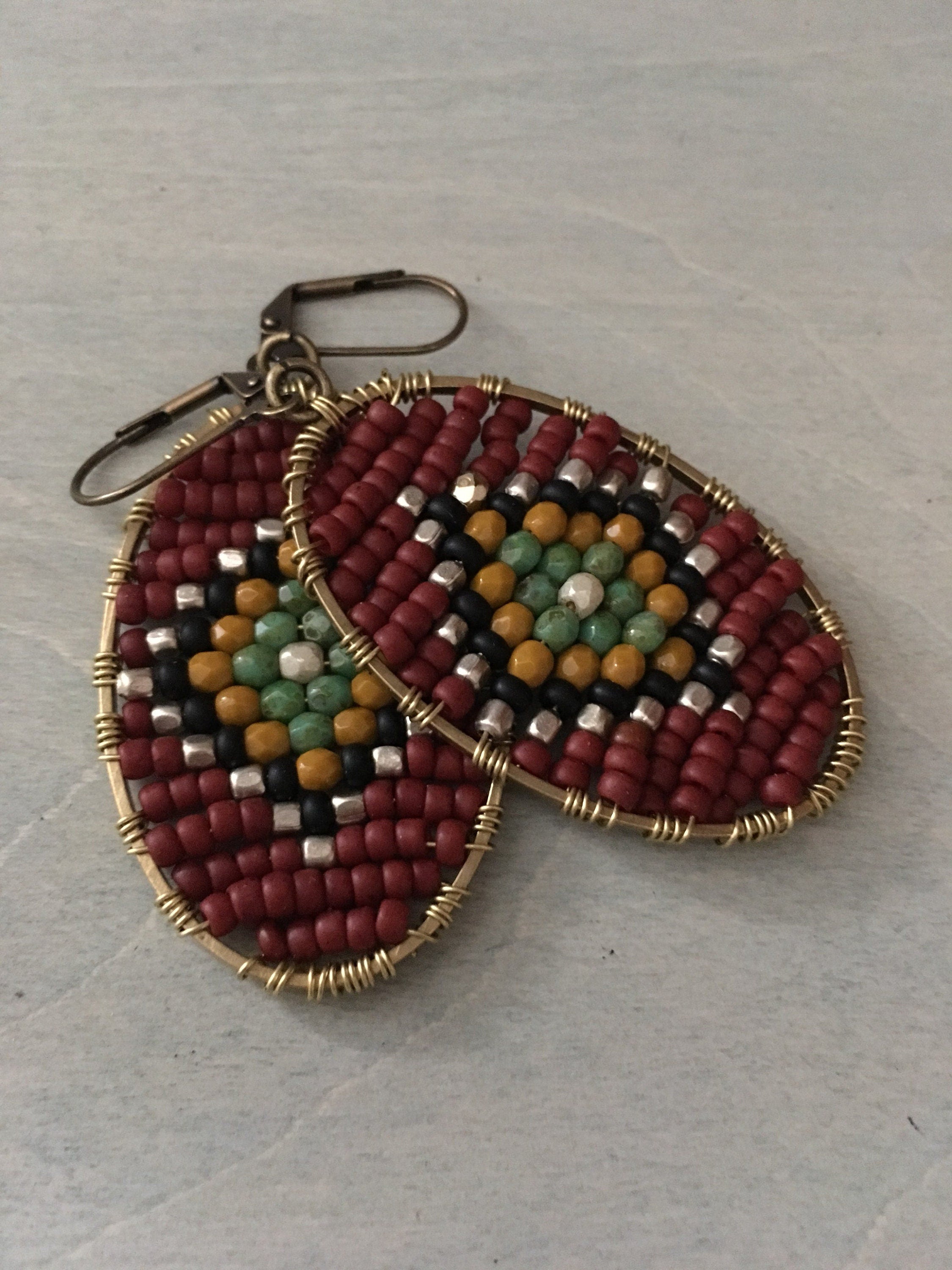 Woven Diamond  earrings / red