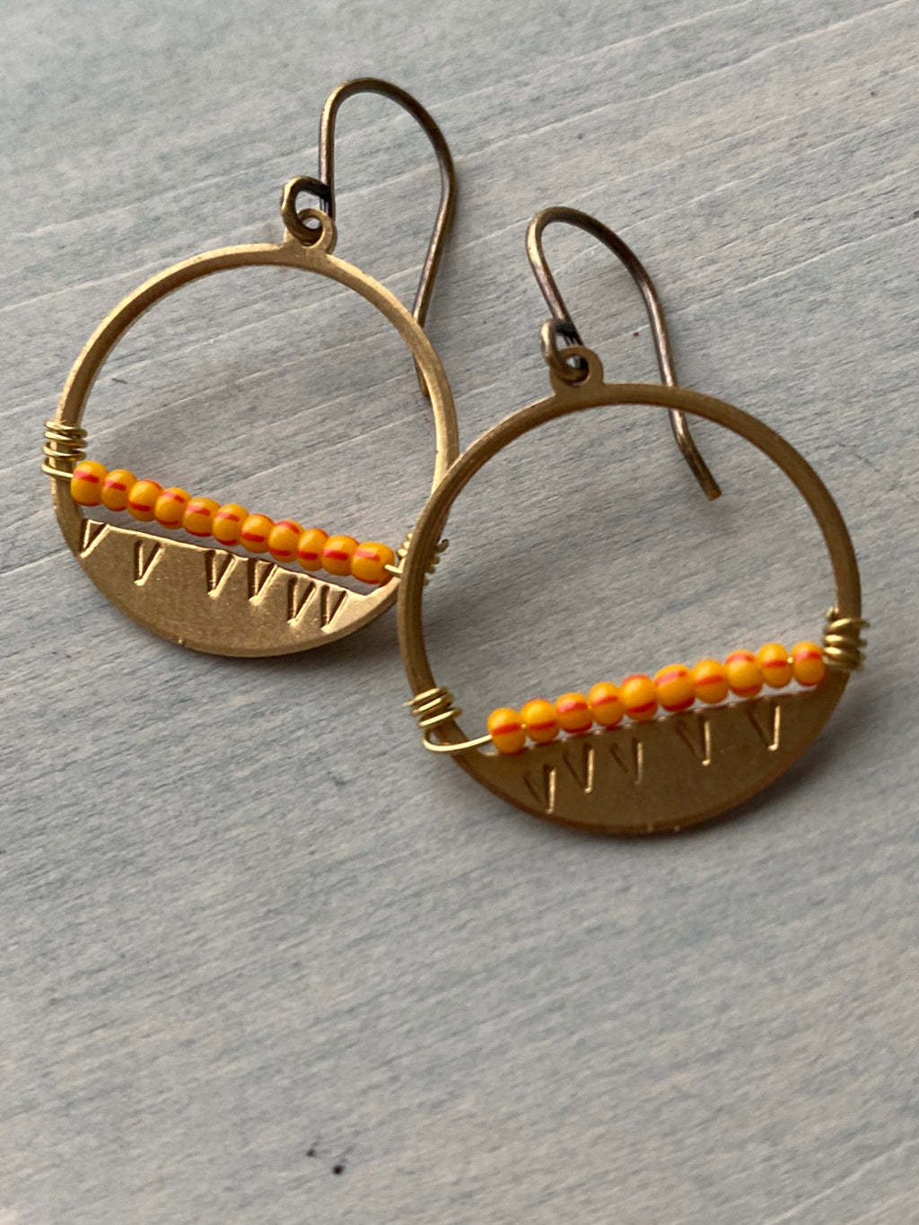 Sunset earrings/striped orange & red.
