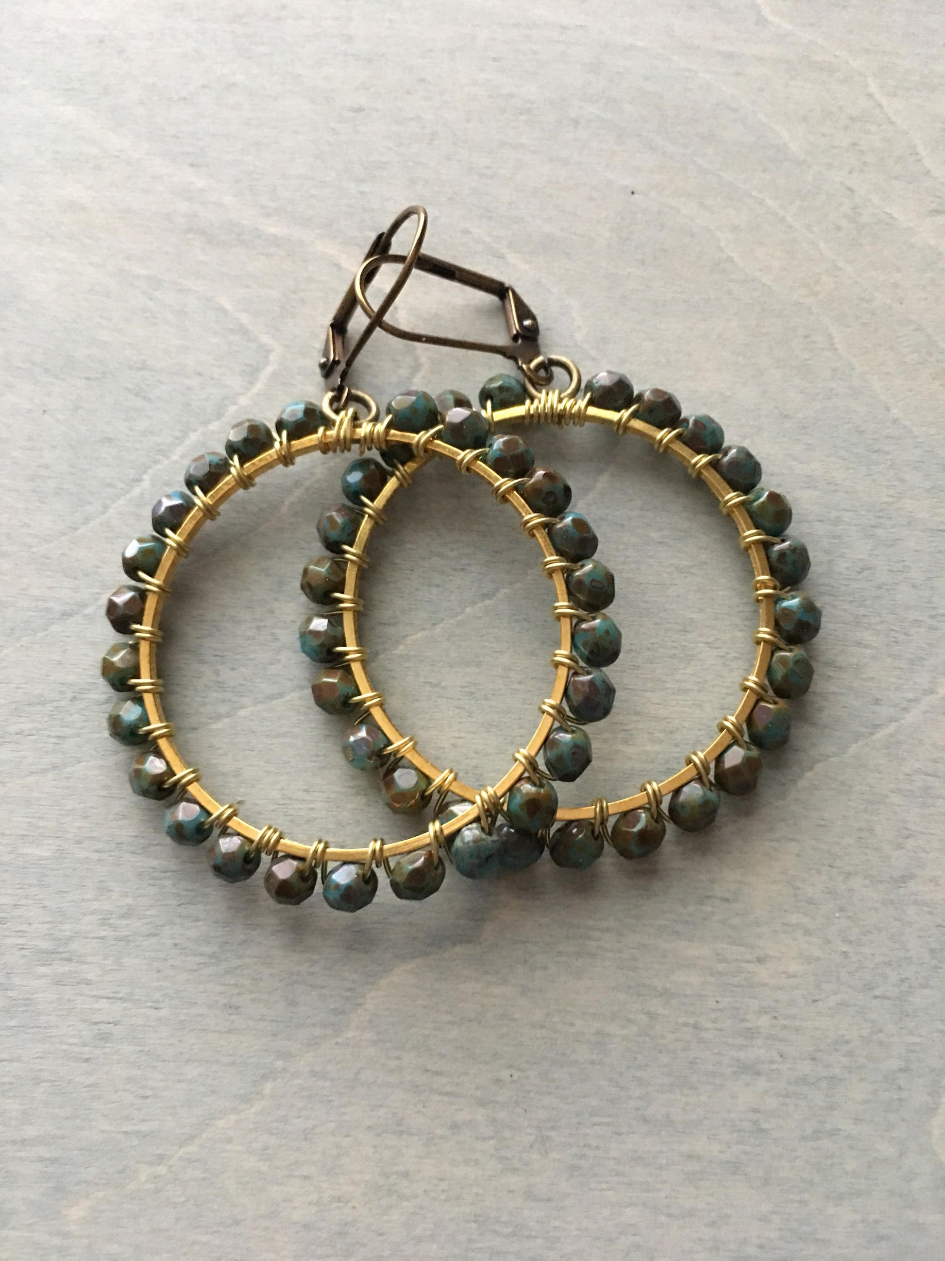 Dark antique turquoise hoops