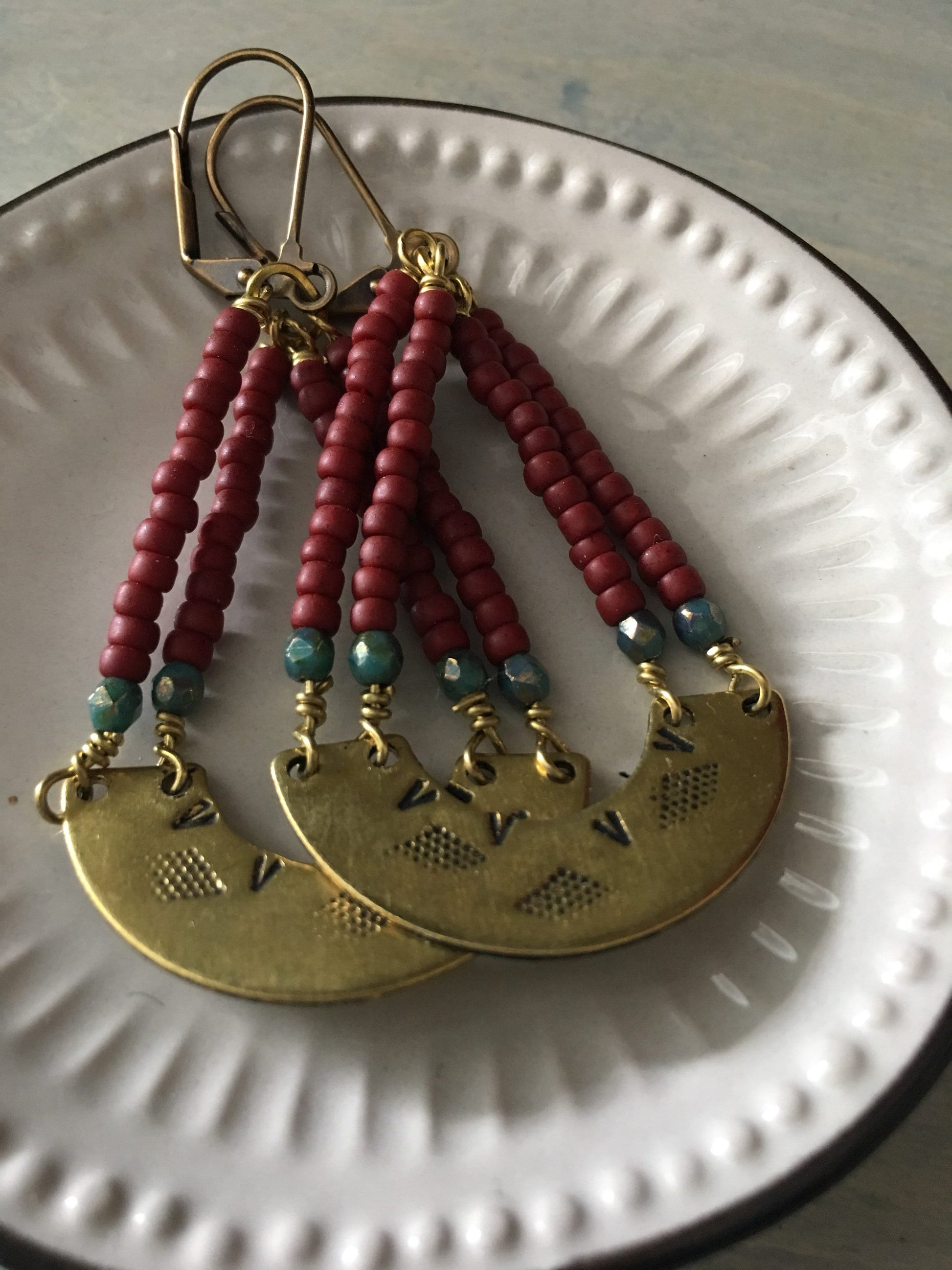 Burgundy /blue  sunsrise earrings