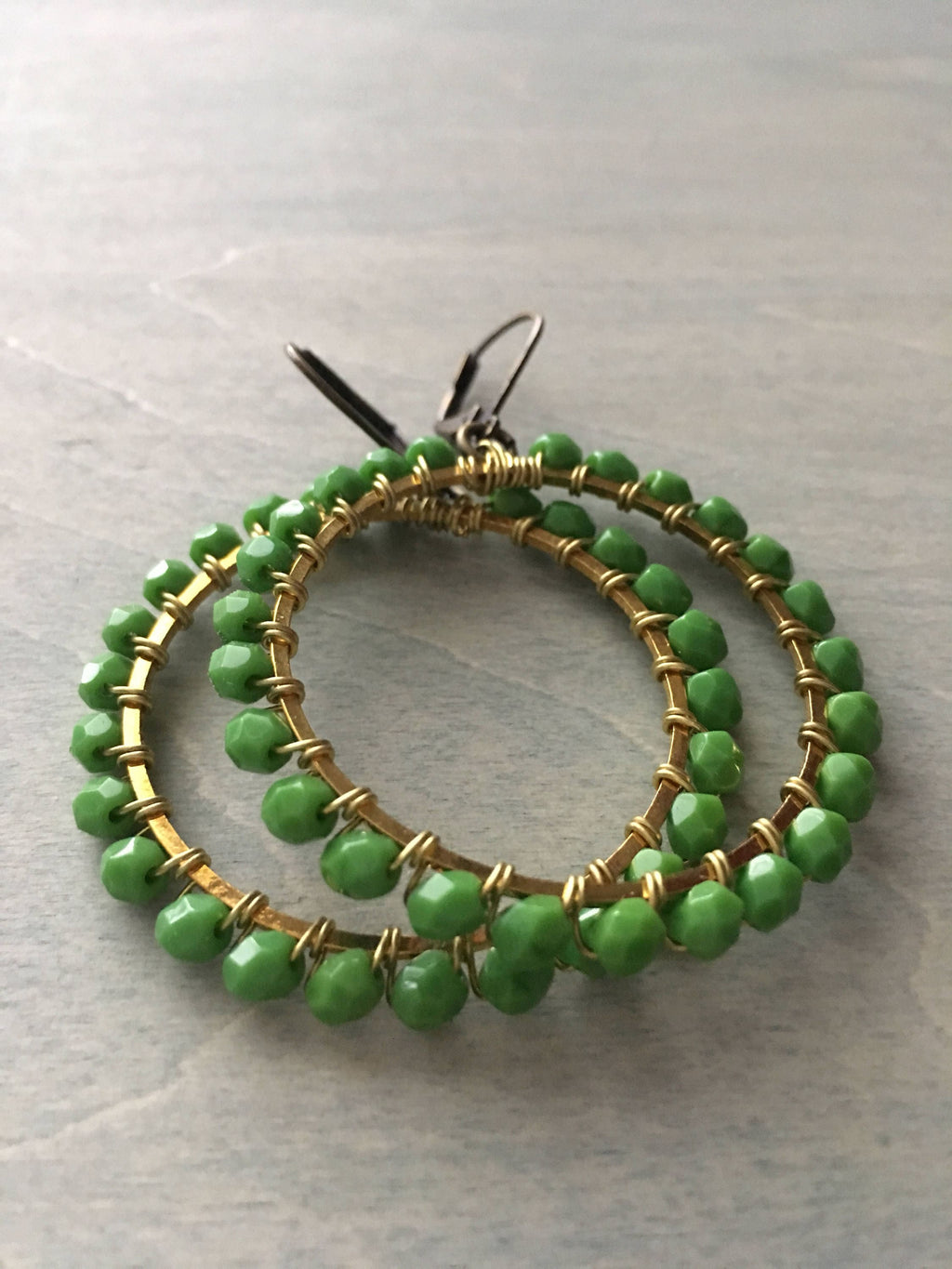 Palm tree green  hoop earrings