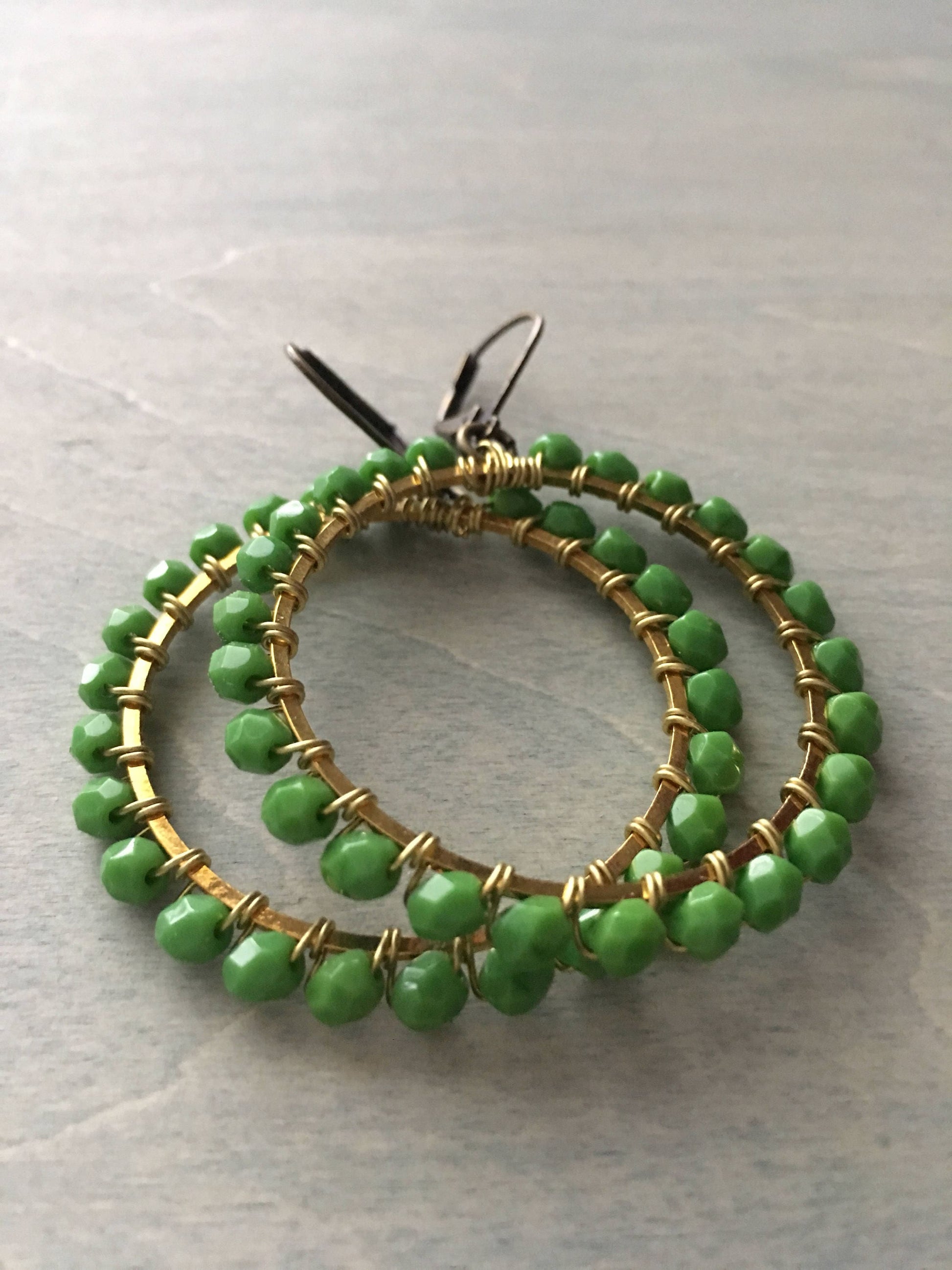 Palm tree green  hoop earrings
