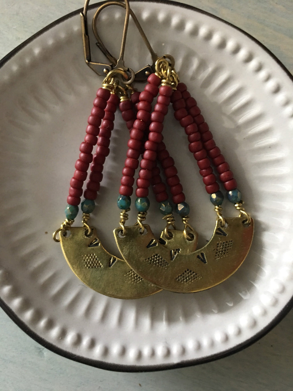 Burgundy /blue  sunsrise earrings