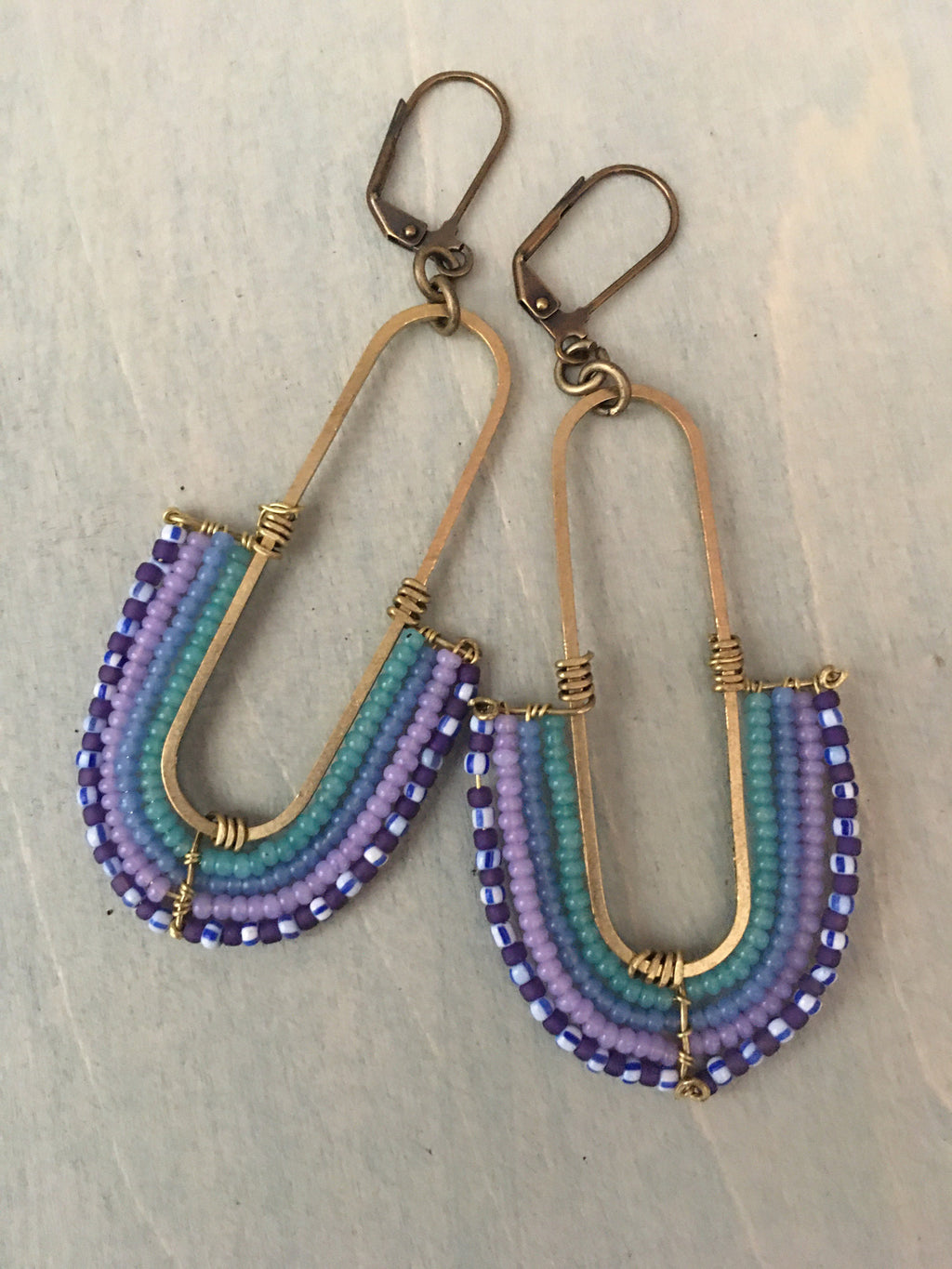 Woven rainbow earrings-purple/green/blue