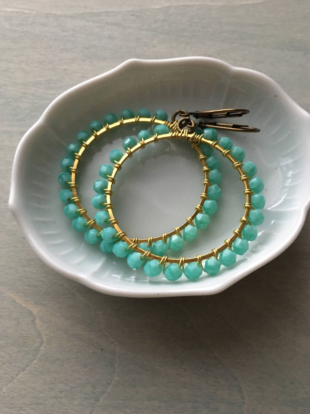 Turquoise drop hoops dangle earrings