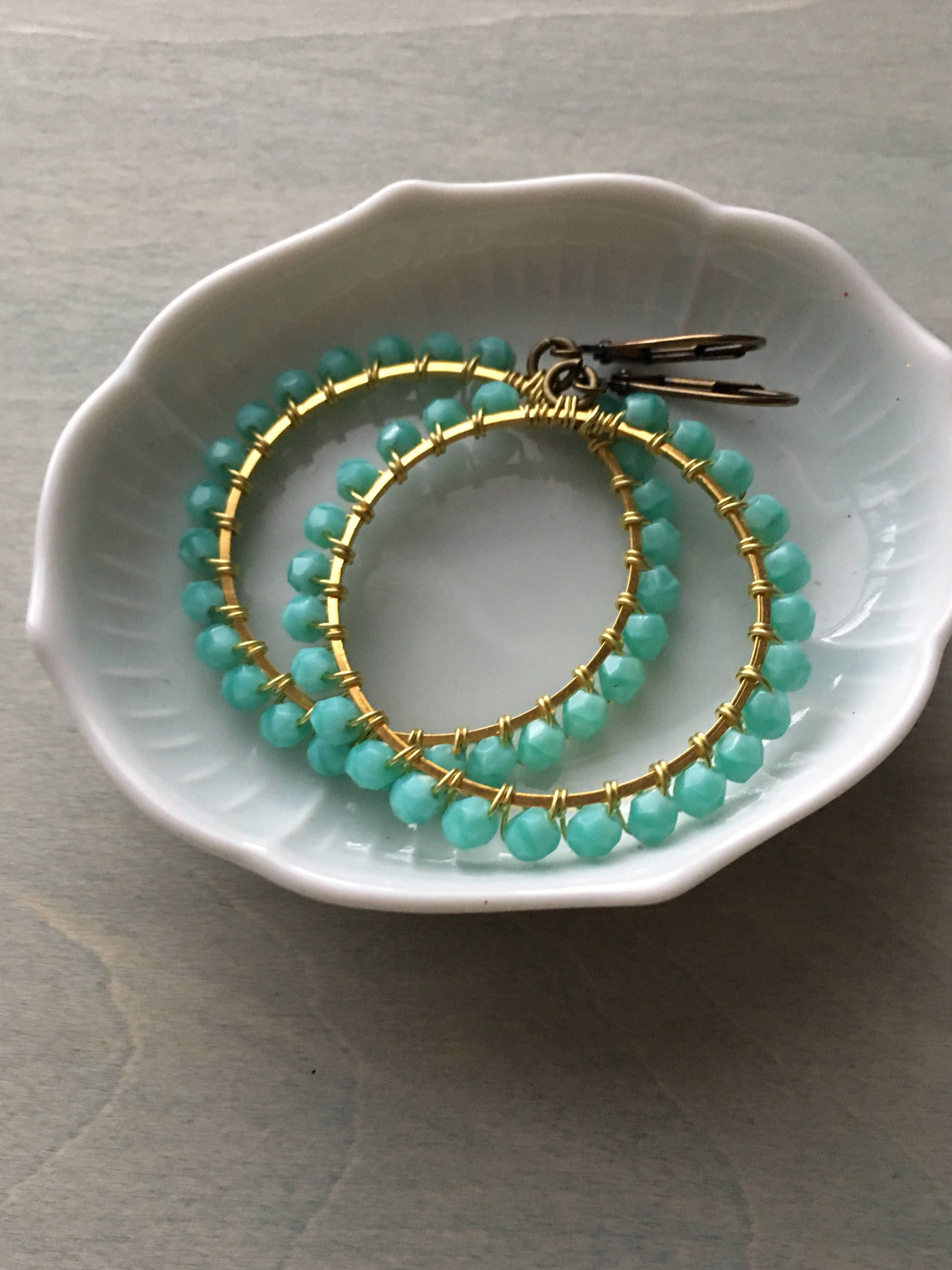 Turquoise drop hoops dangle earrings