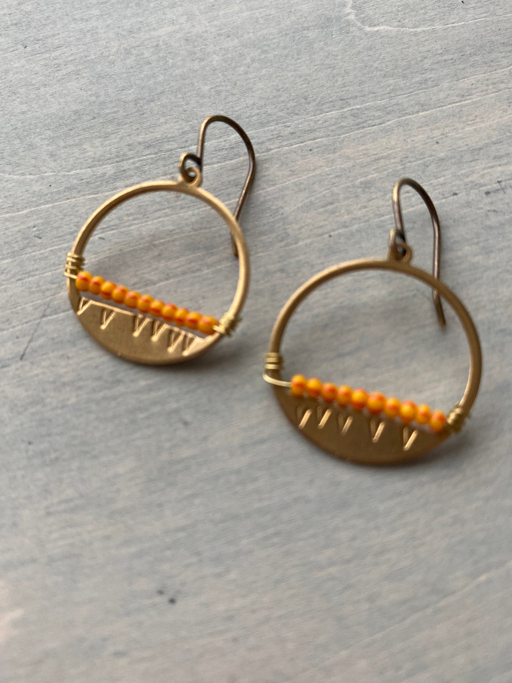 Sunset earrings/striped orange & red.