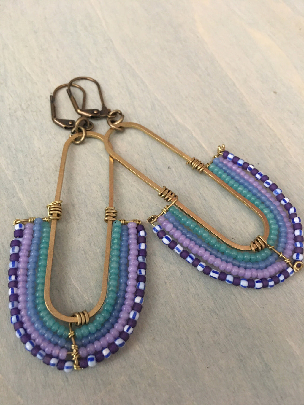 Woven rainbow earrings-purple/green/blue