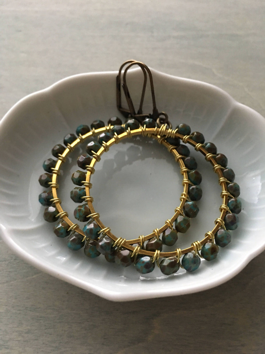 Dark antique turquoise hoops