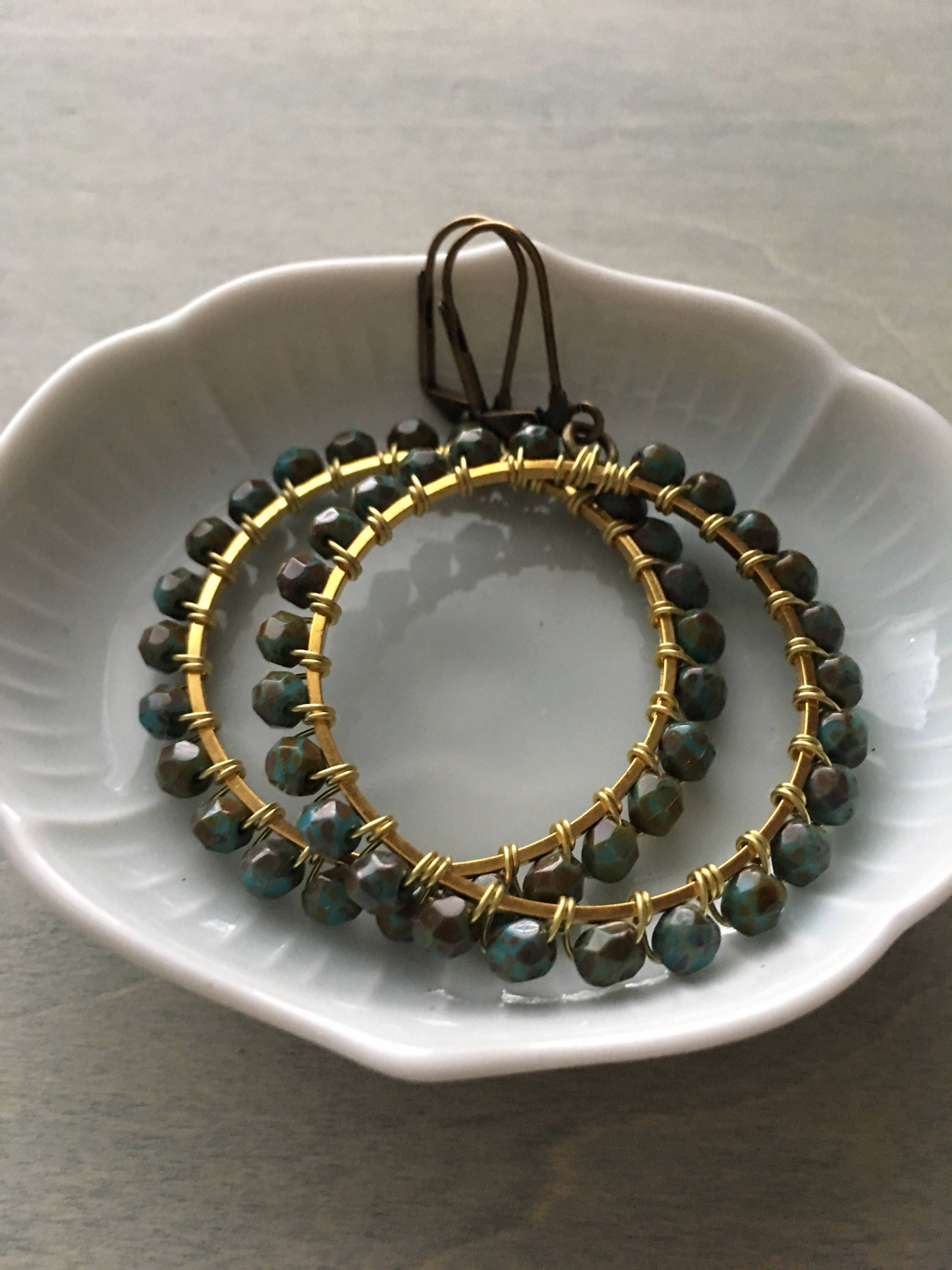 Dark antique turquoise hoops