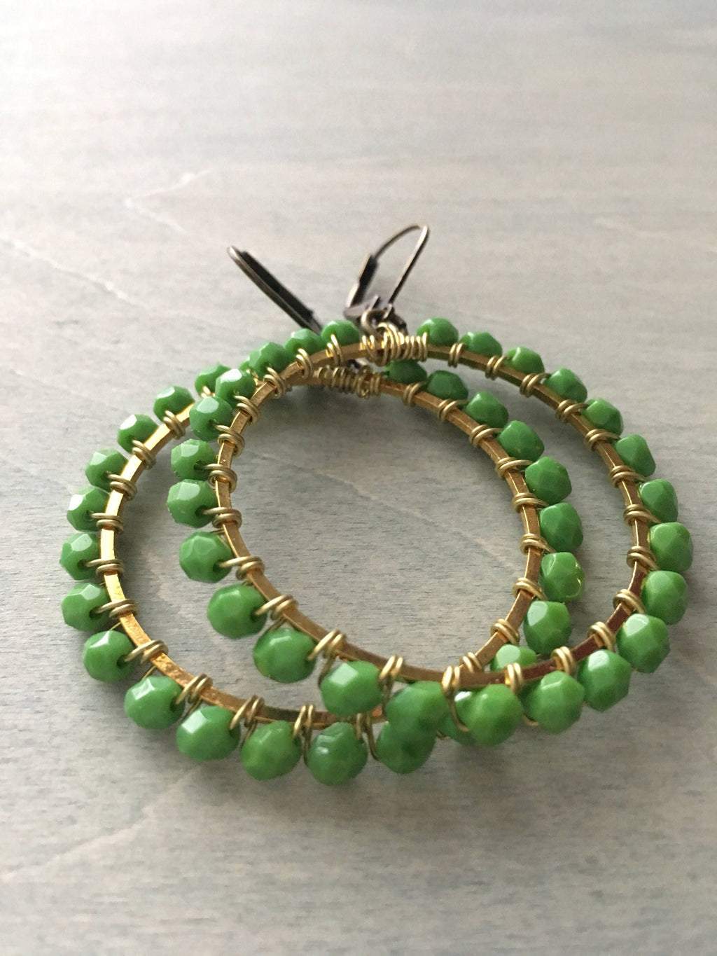 Palm tree green  hoop earrings