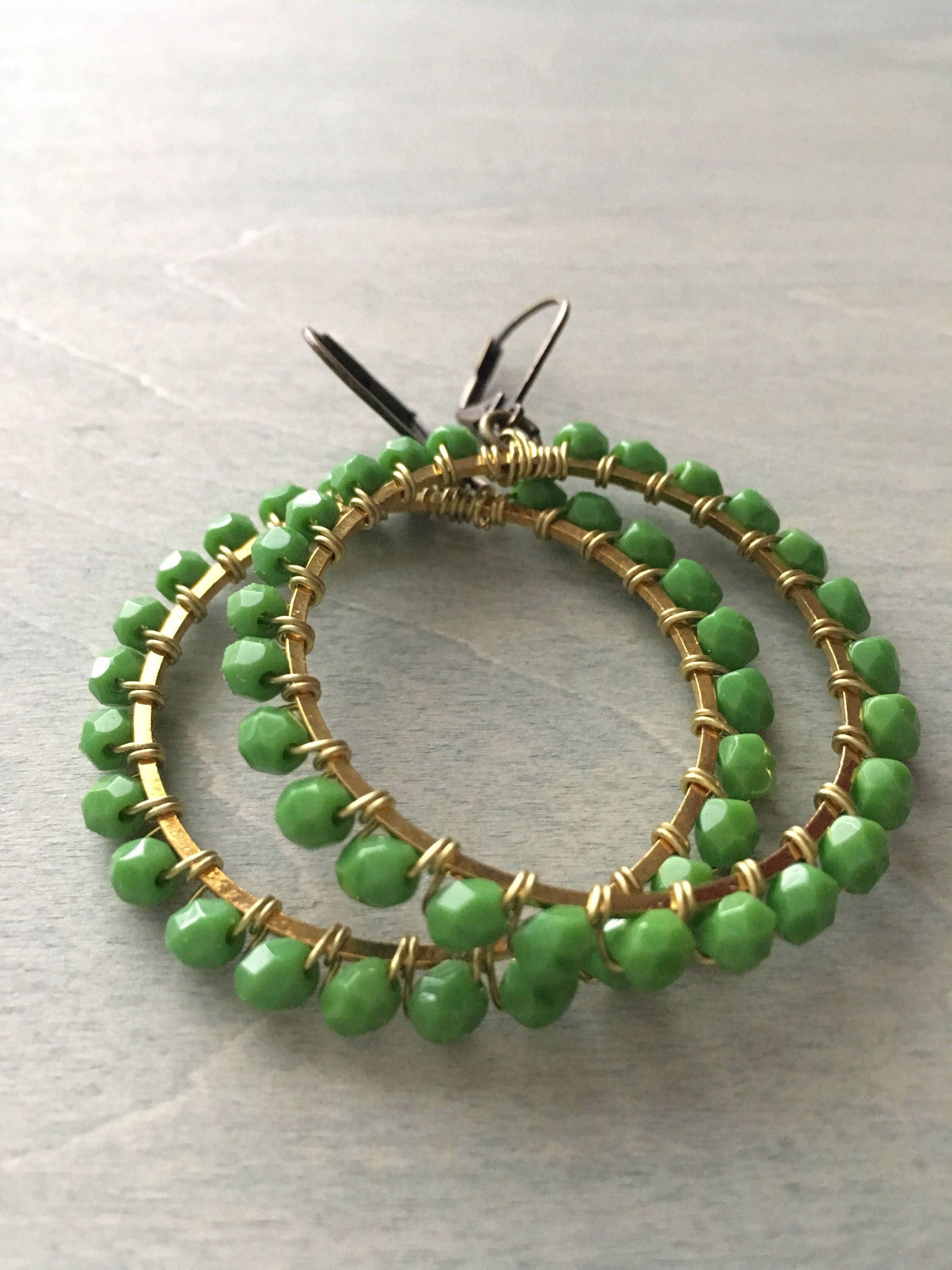 Palm tree green  hoop earrings