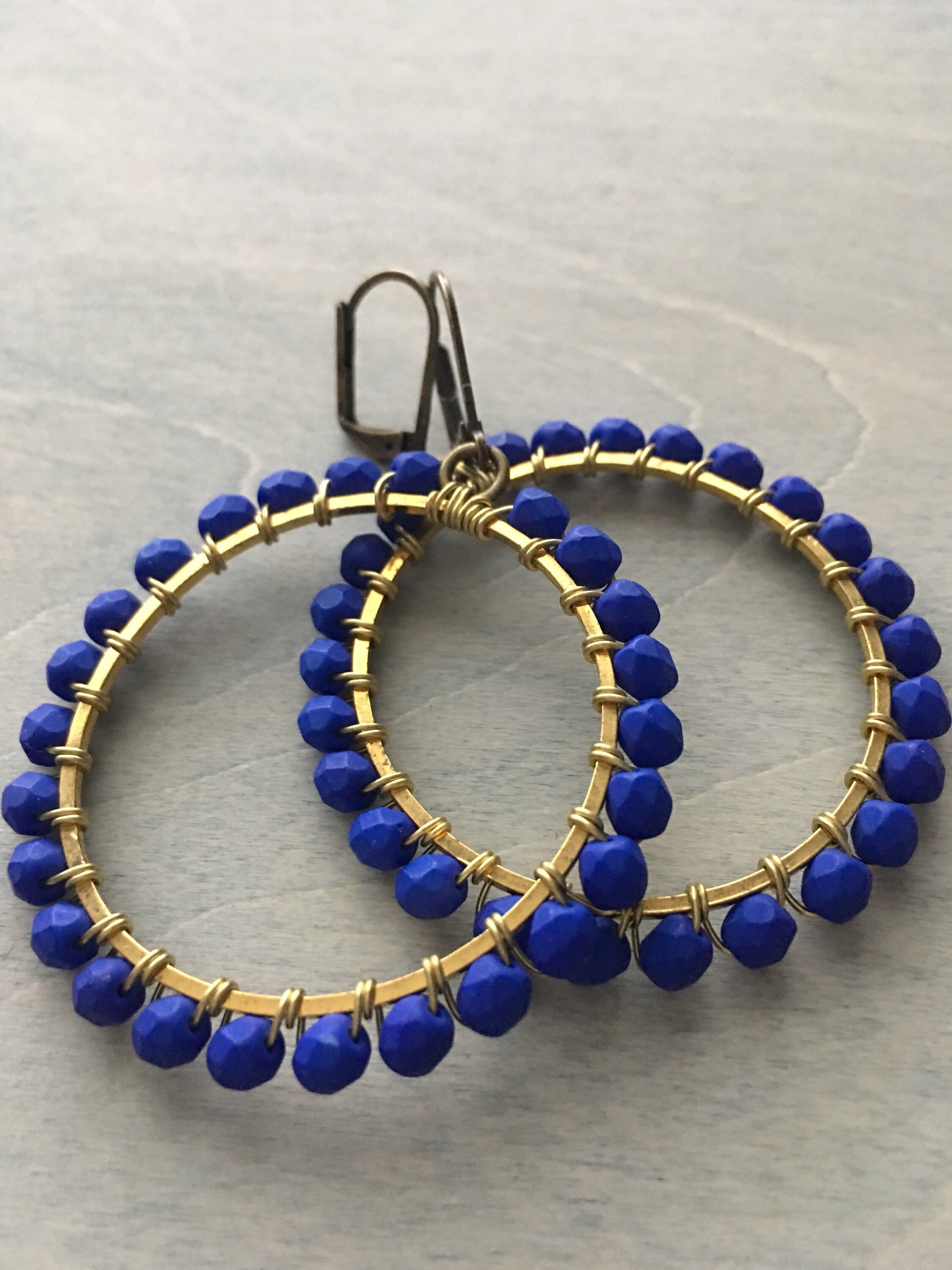 Indigo blue hoop earrings