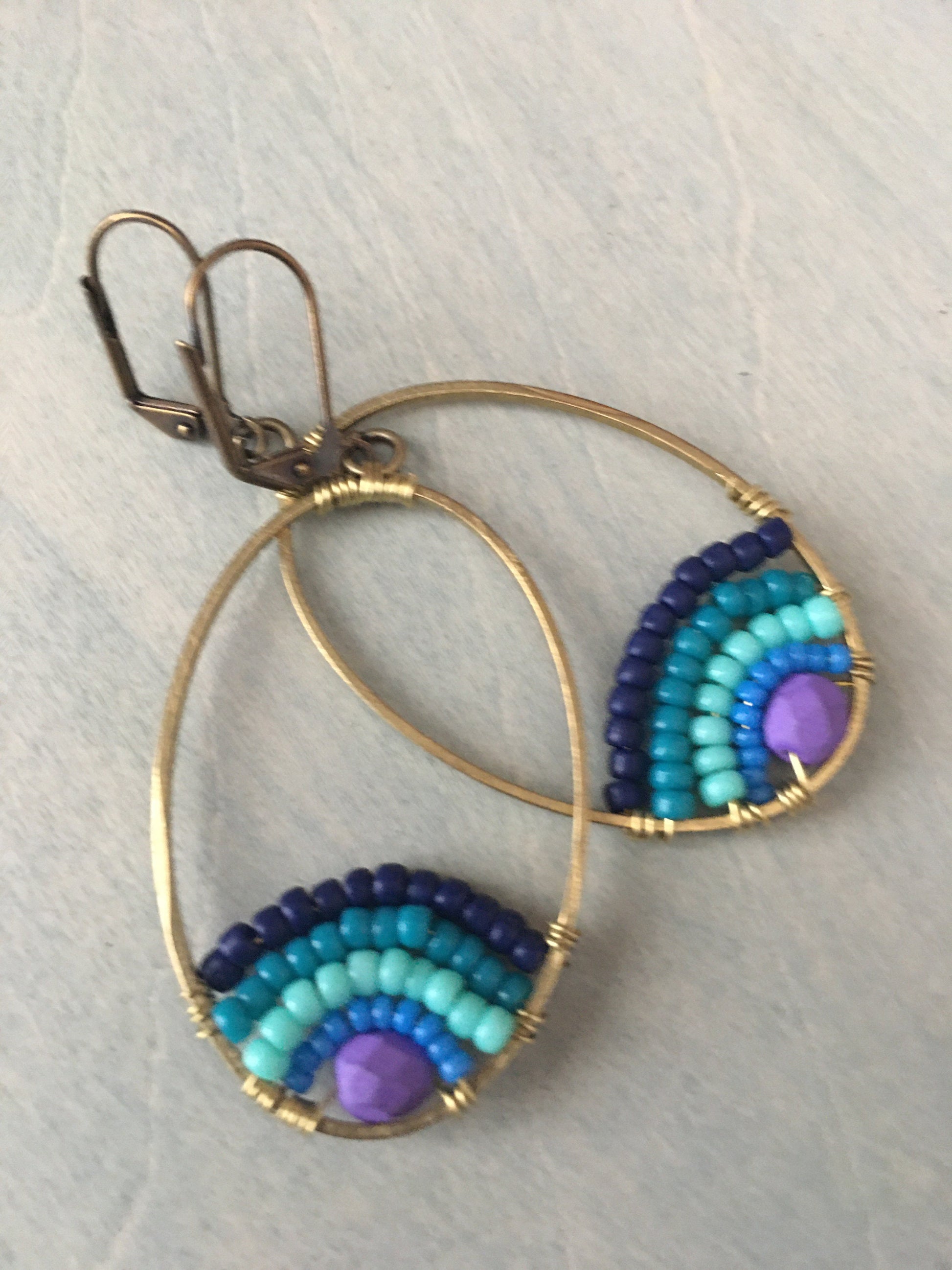 Ark rainbow earrings -navy/purple/ turquoise/teal