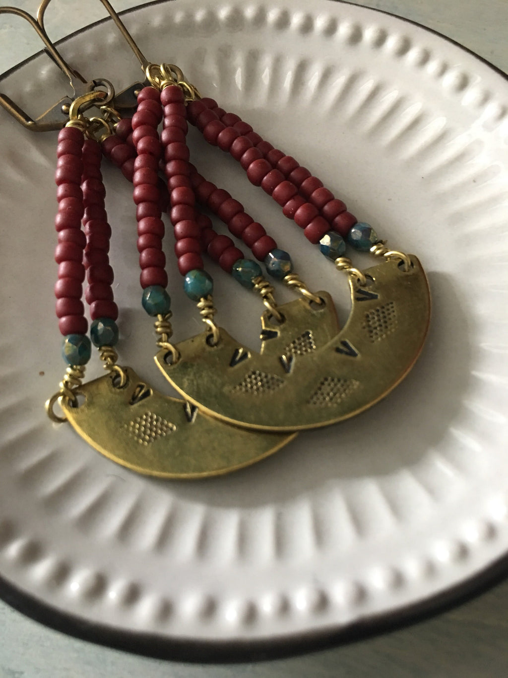 Burgundy /blue  sunsrise earrings