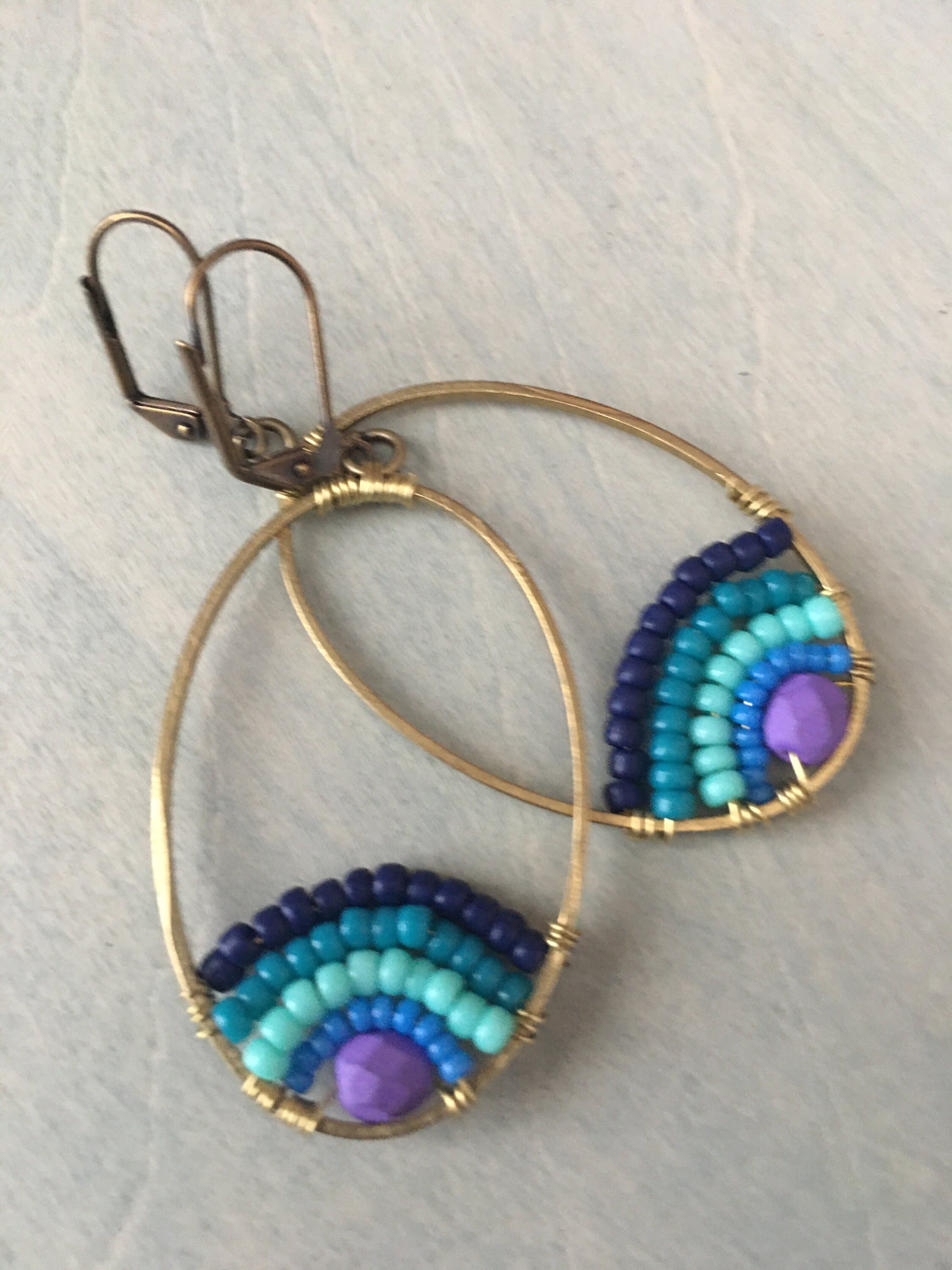 Ark rainbow earrings -navy/purple/ turquoise/teal