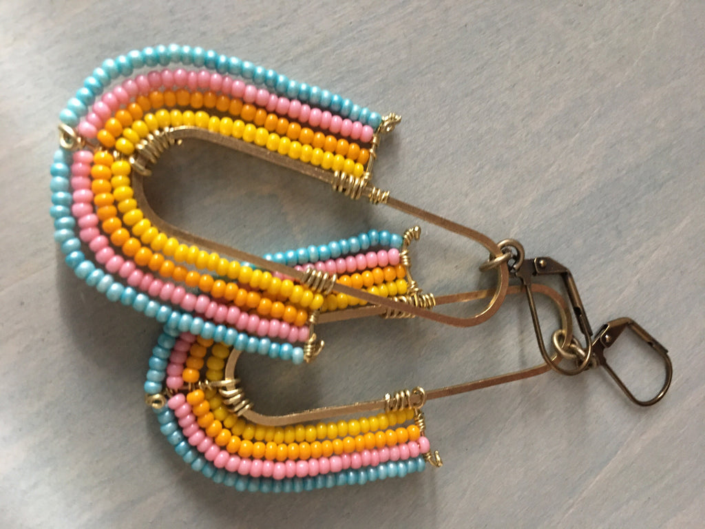 Beaded rainbow earrings-yellow/blue/Orange/pink