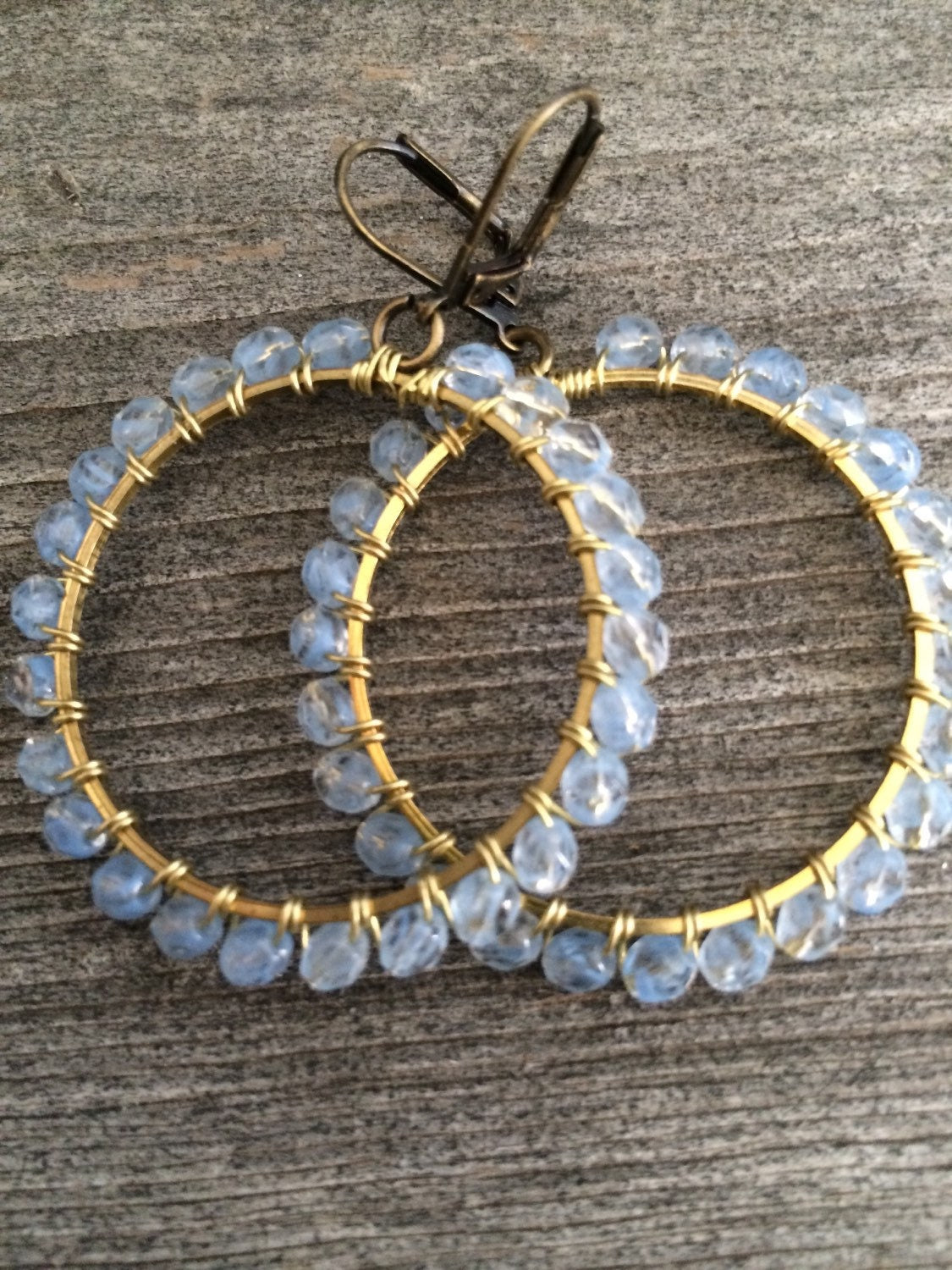 Opalescence hoops / beaded hoops/ Brass wirewrapped Hoops 36mm