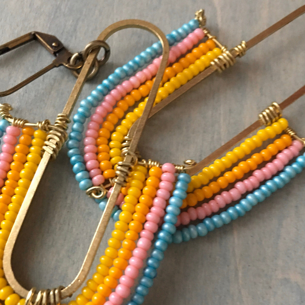 Beaded rainbow earrings-yellow/blue/Orange/pink