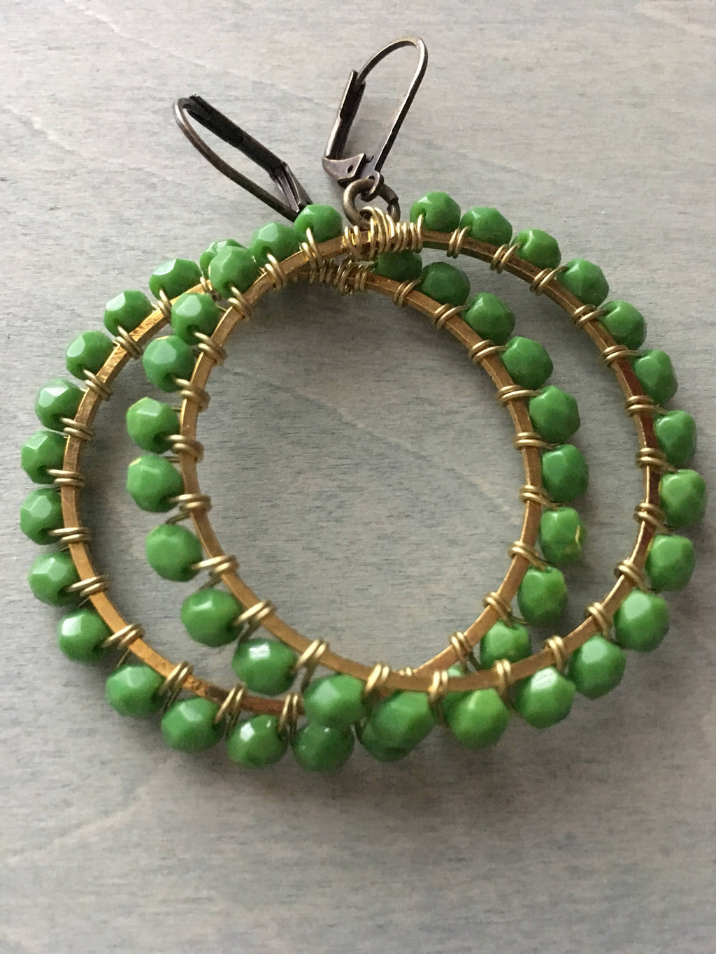 Palm tree green  hoop earrings