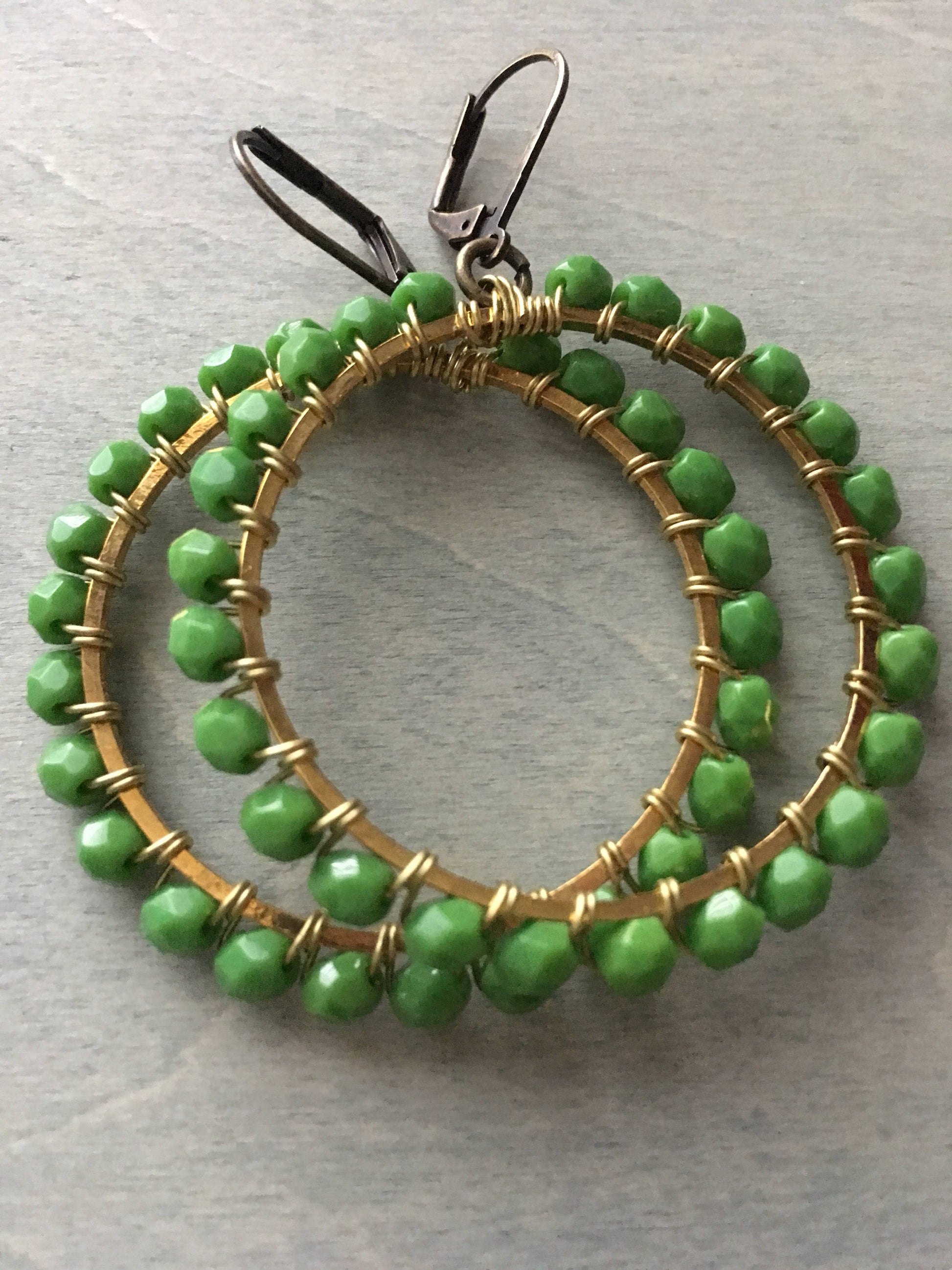 Palm tree green  hoop earrings