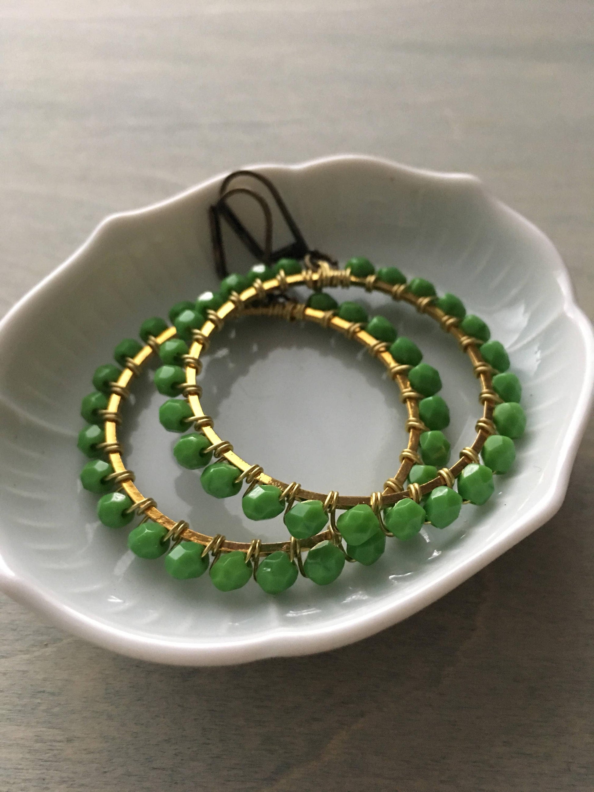 Palm tree green  hoop earrings