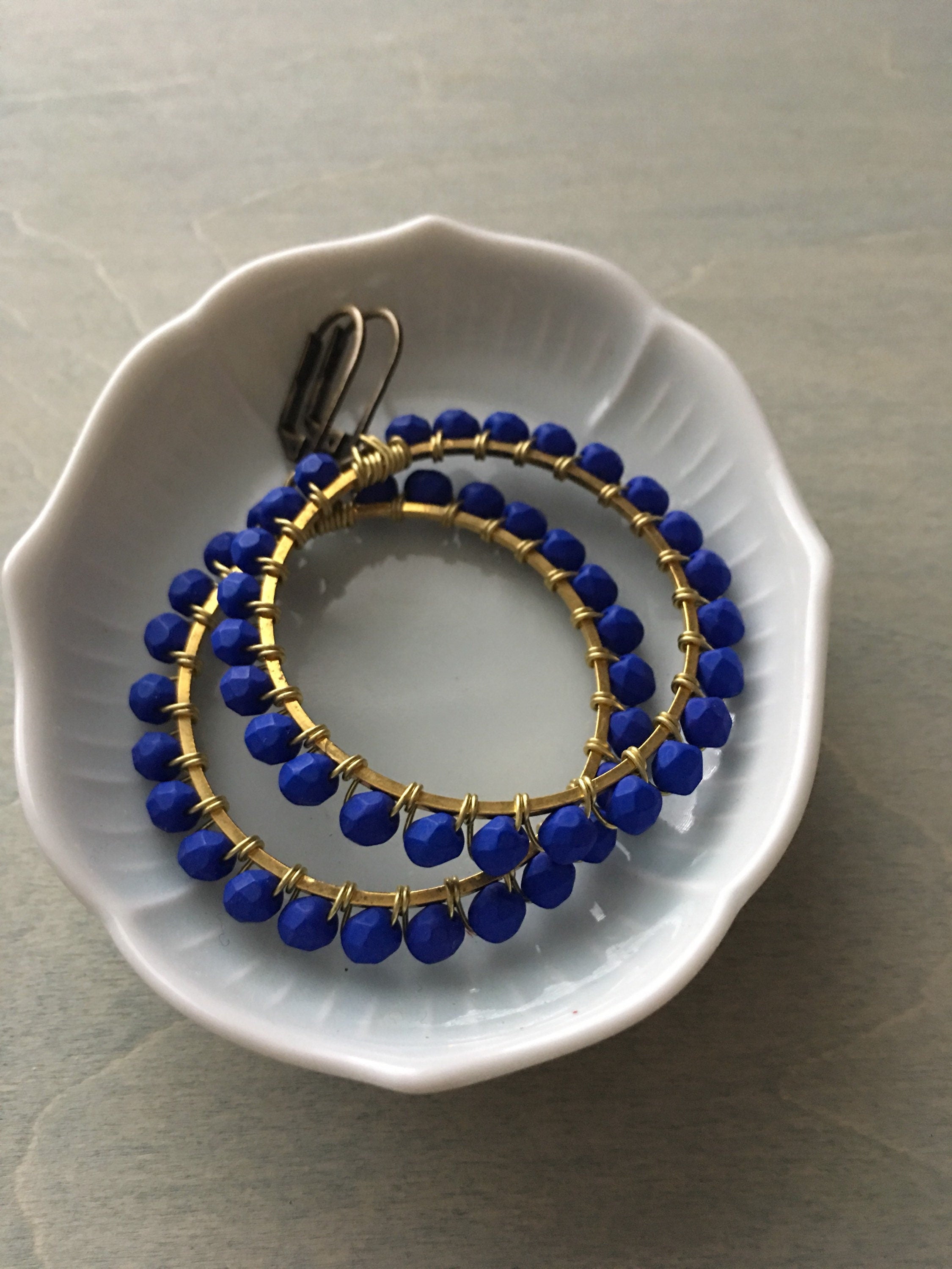 Indigo blue hoop earrings