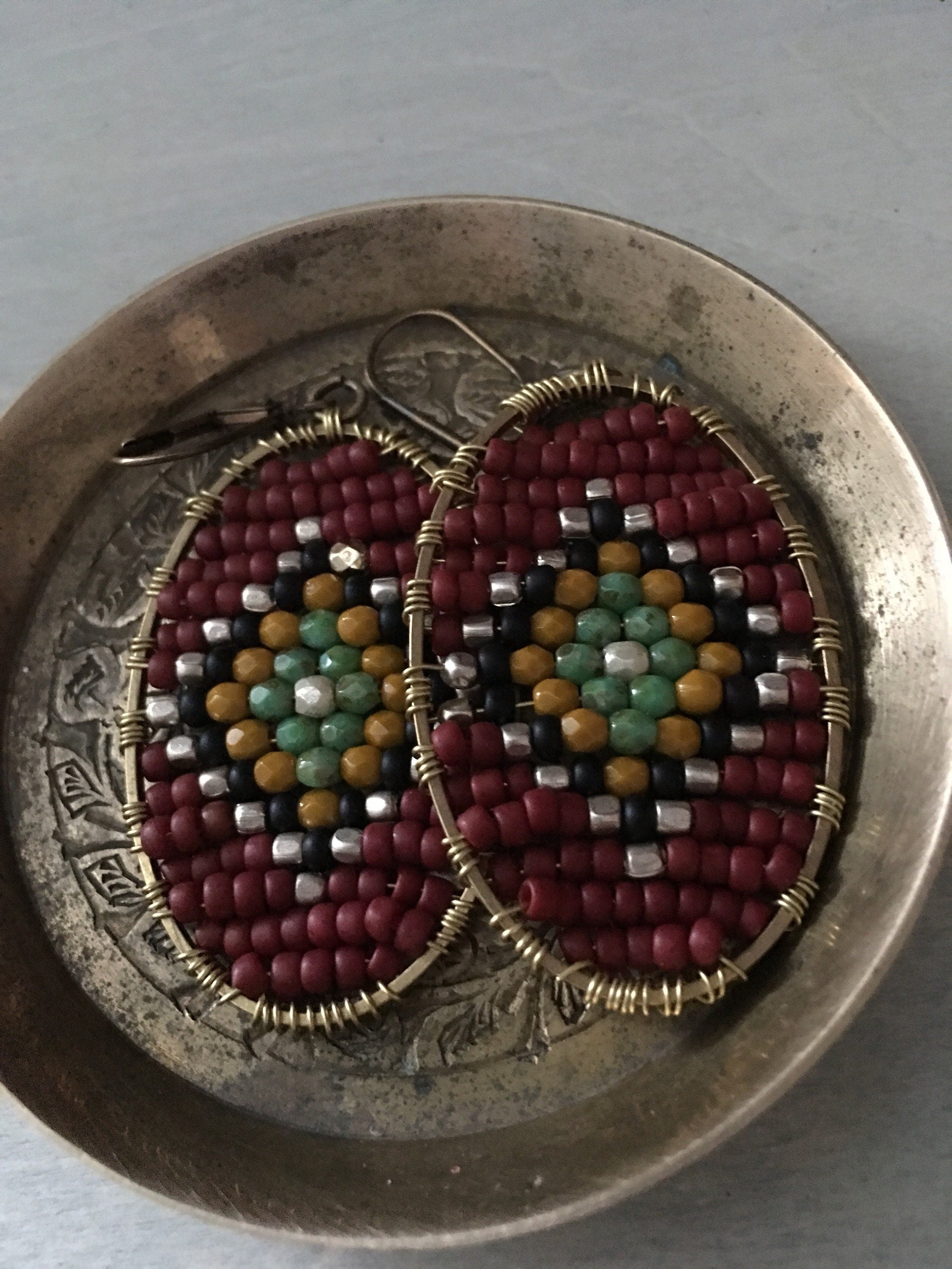 Woven Diamond  earrings / red
