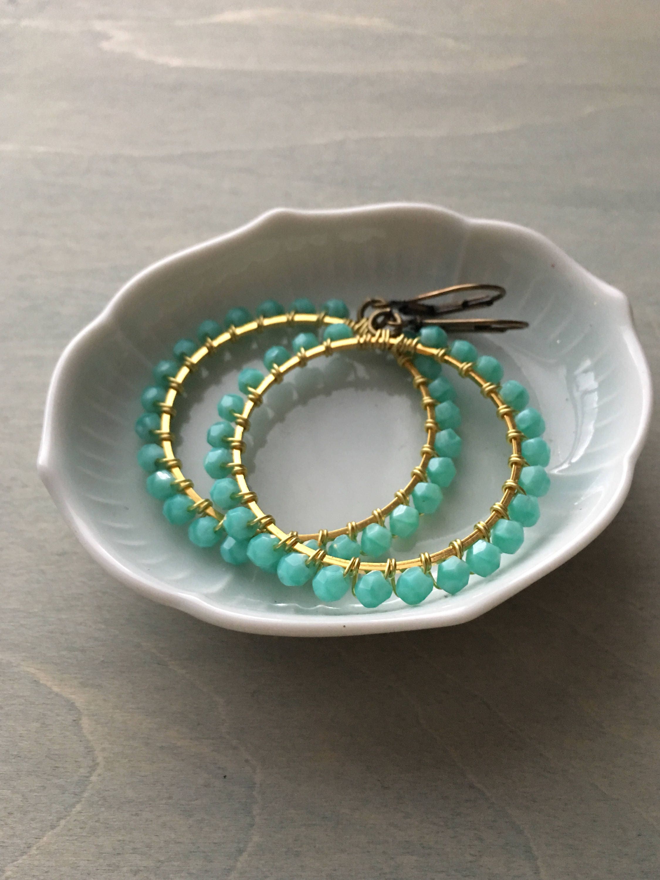 Turquoise drop hoops dangle earrings