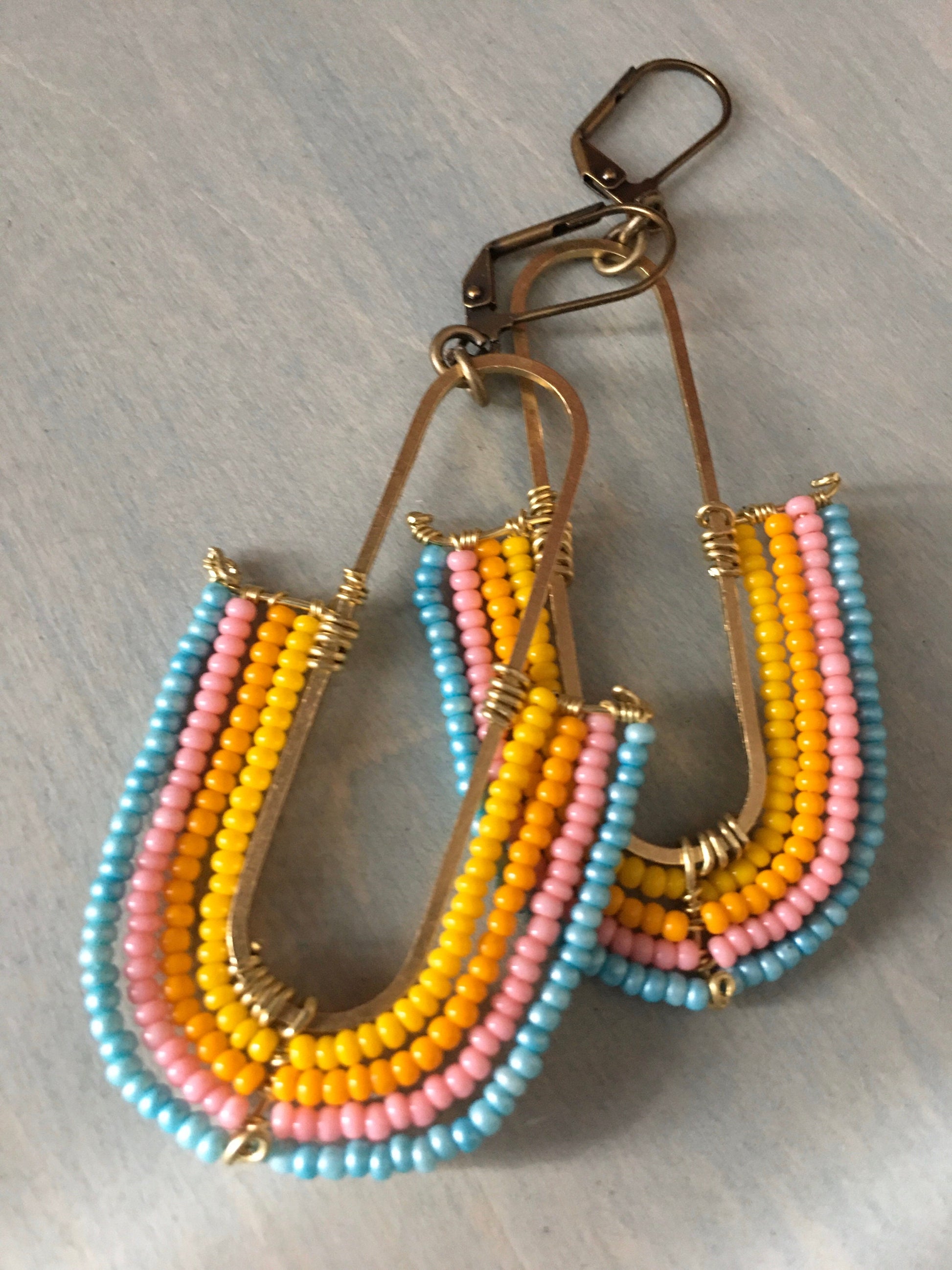 Beaded rainbow earrings-yellow/blue/Orange/pink