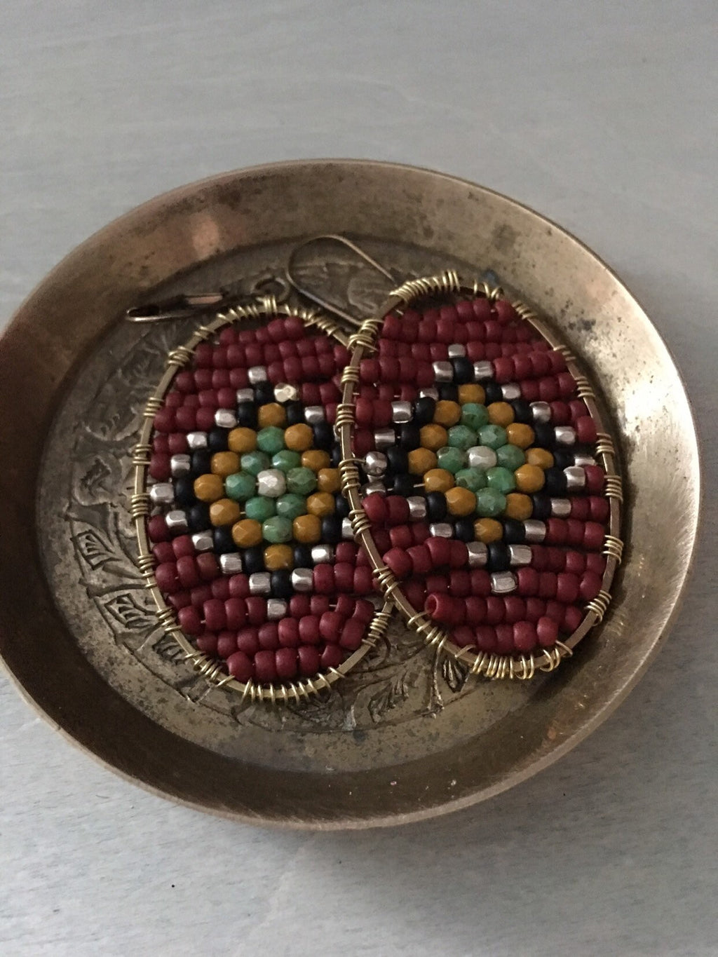 Woven Diamond  earrings / red