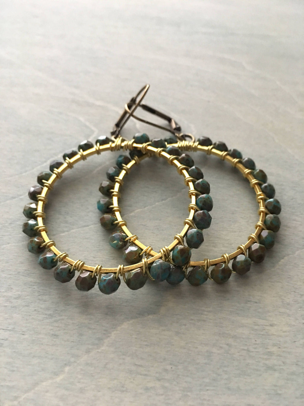 Dark antique turquoise hoops