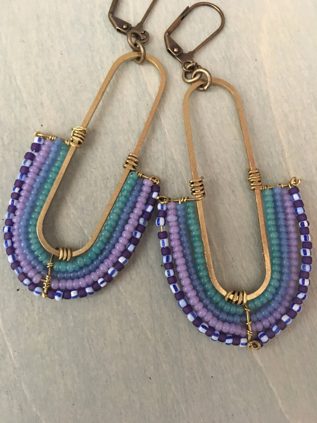 Woven rainbow earrings-purple/green/blue