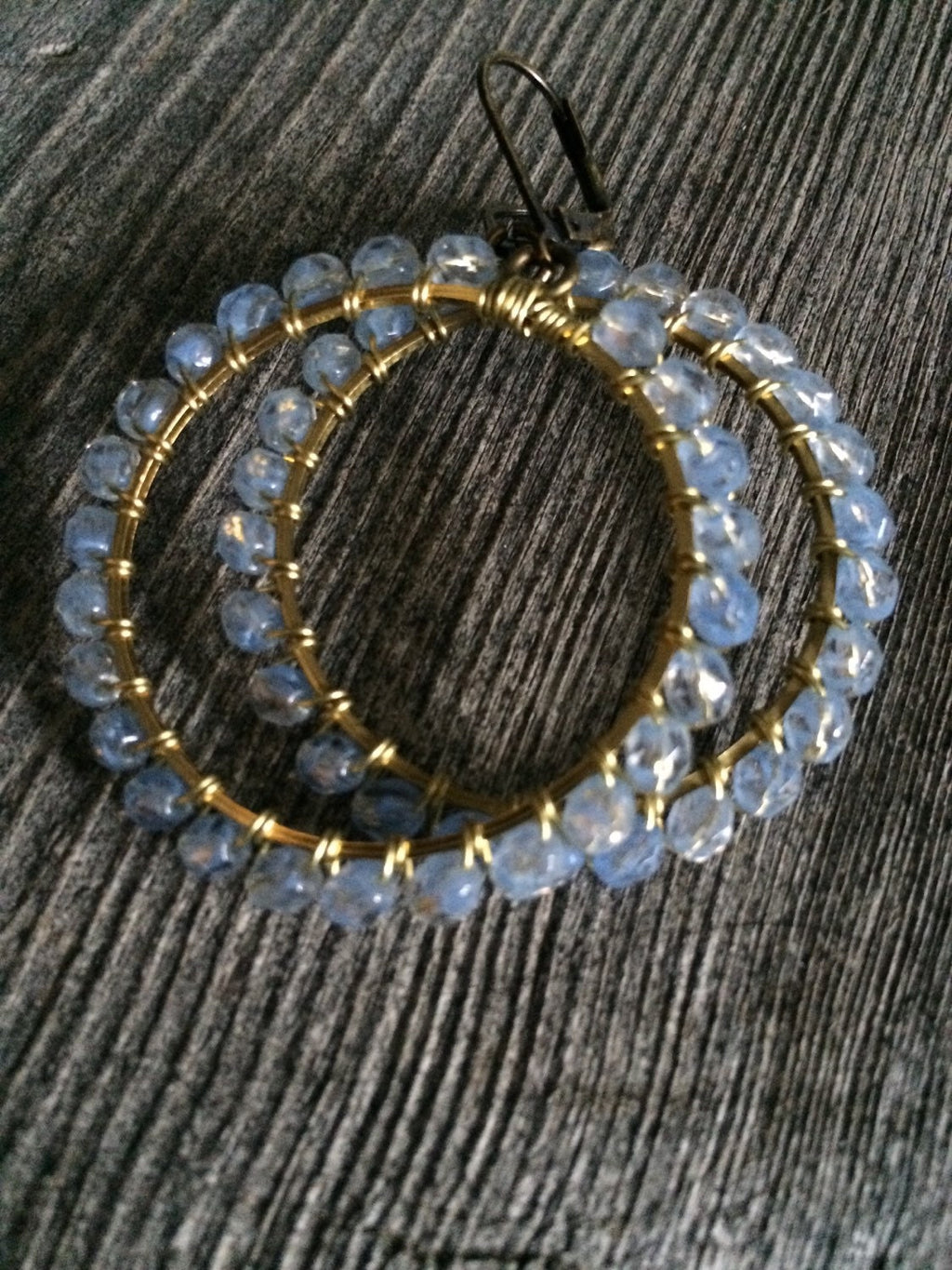 Opalescence hoops / beaded hoops/ Brass wirewrapped Hoops 36mm
