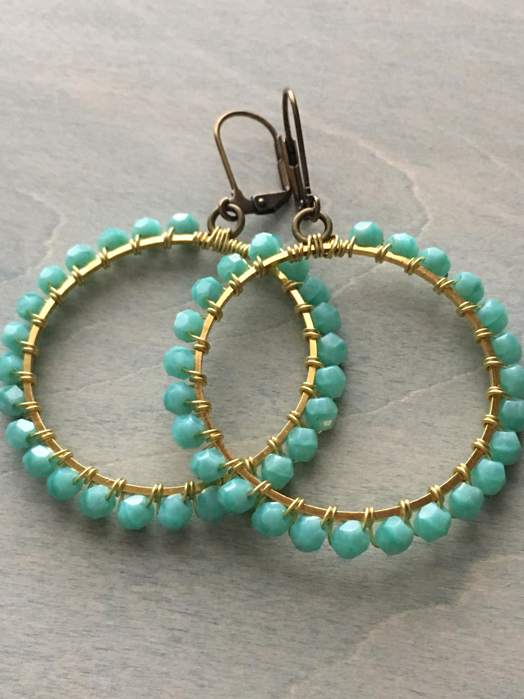Turquoise drop hoops dangle earrings