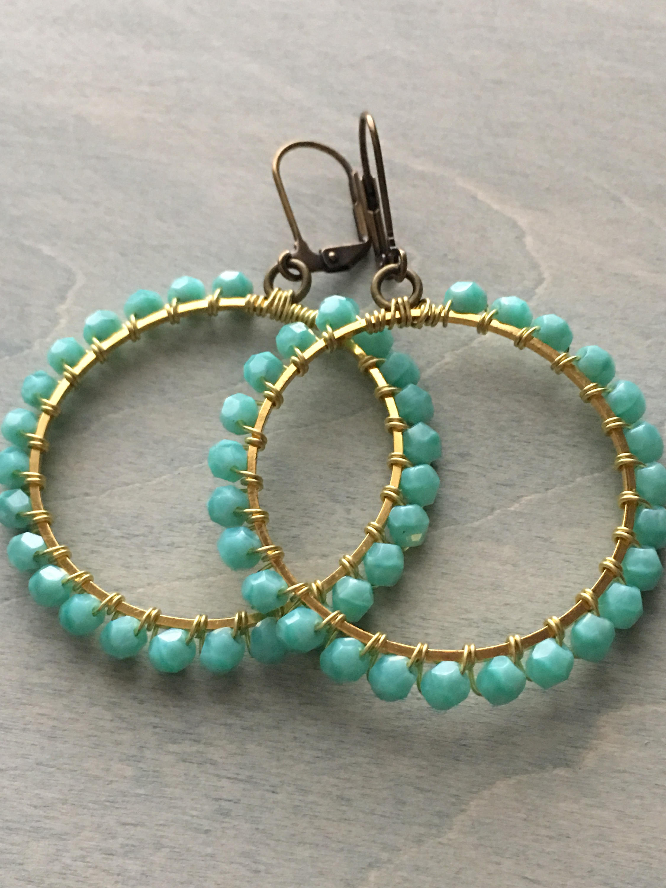 Turquoise drop hoops dangle earrings