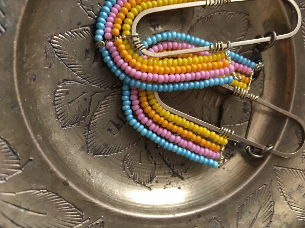 Beaded rainbow earrings-yellow/blue/Orange/pink