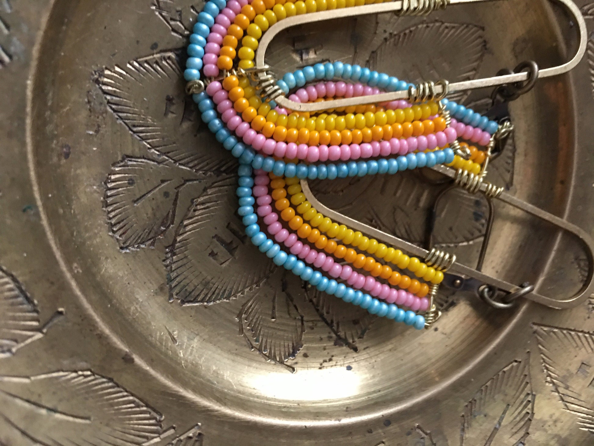 Beaded rainbow earrings-yellow/blue/Orange/pink