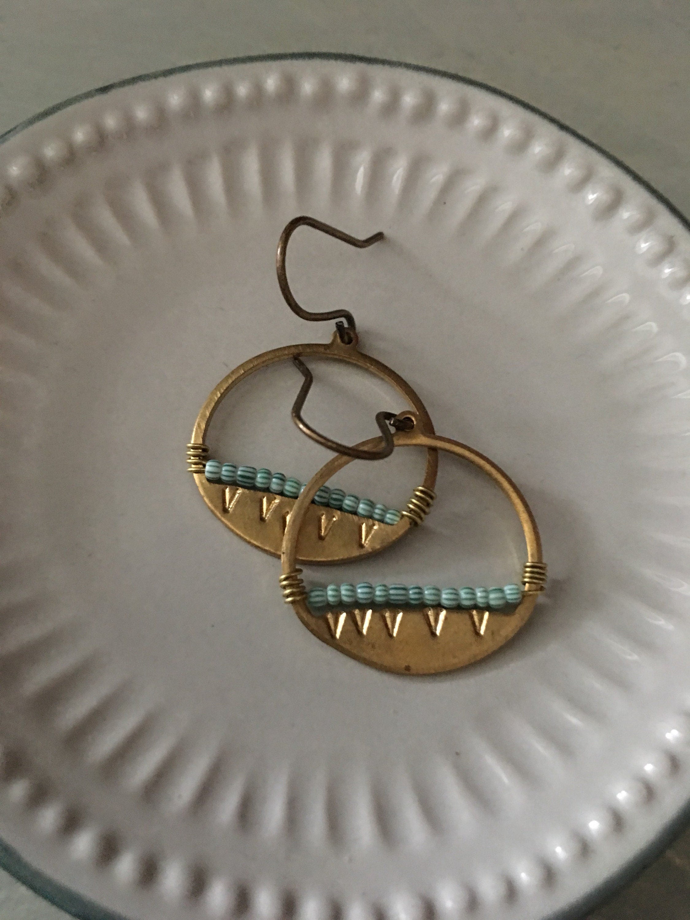 Foggy Mountain Earring/ green striped