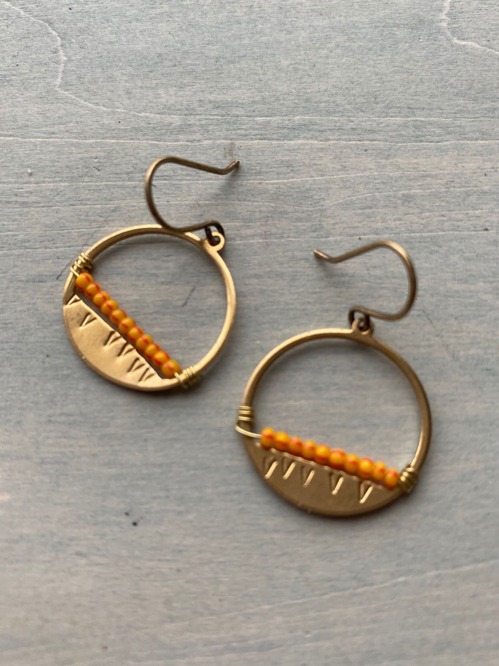 Sunset earrings/striped orange & red.