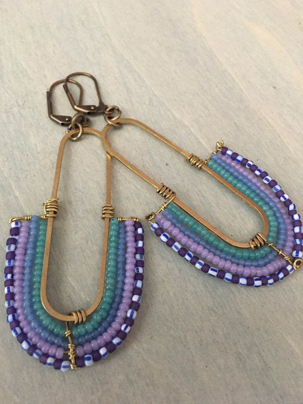 Woven rainbow earrings-purple/green/blue