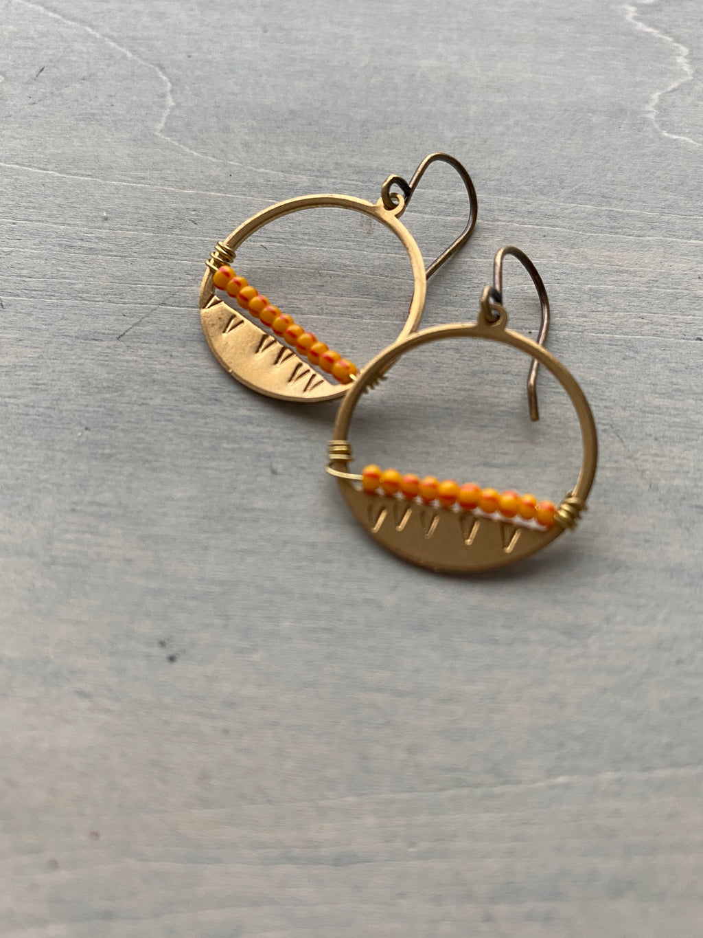 Sunset earrings/striped orange & red.