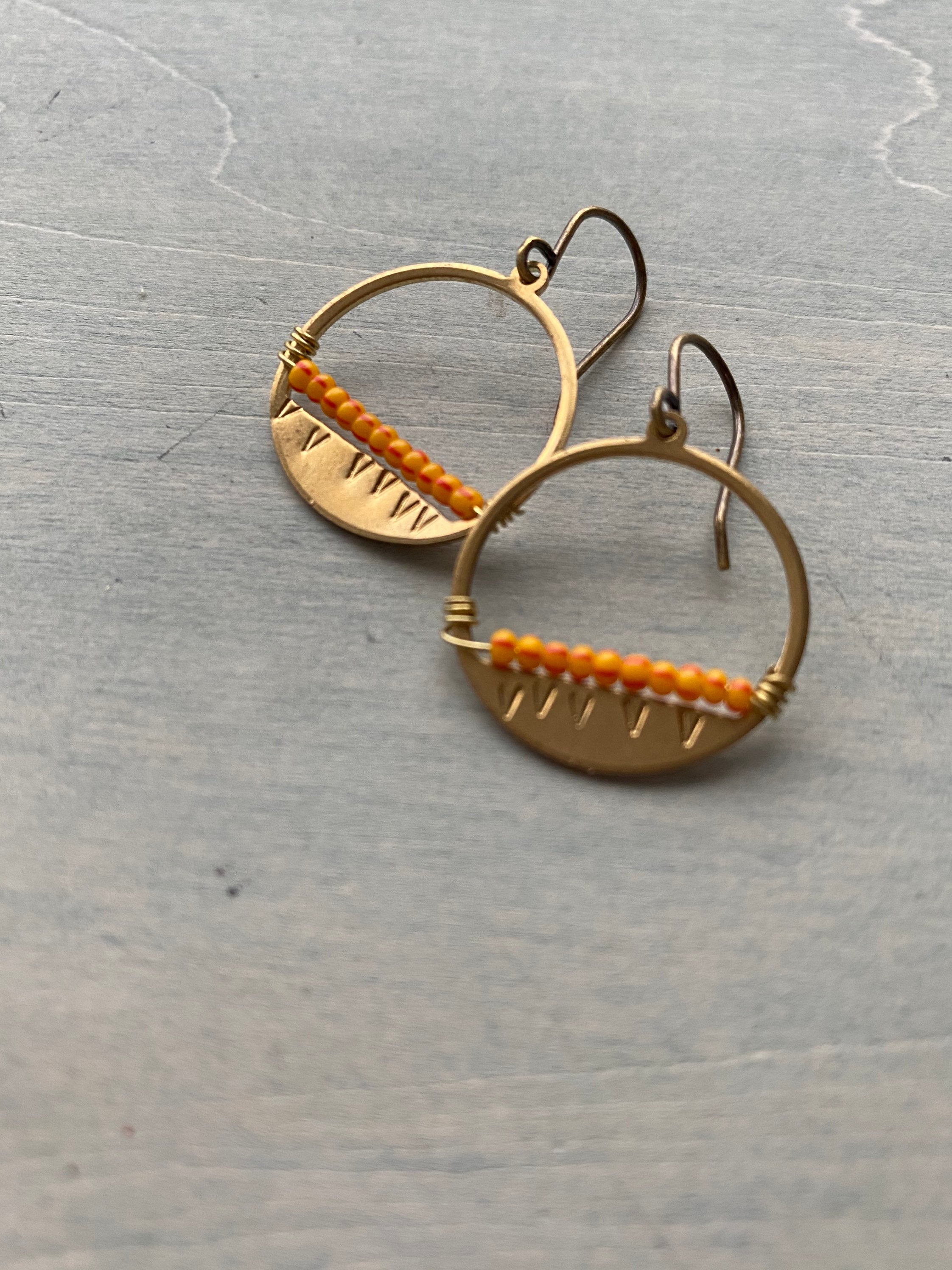 Sunset earrings/striped orange & red.