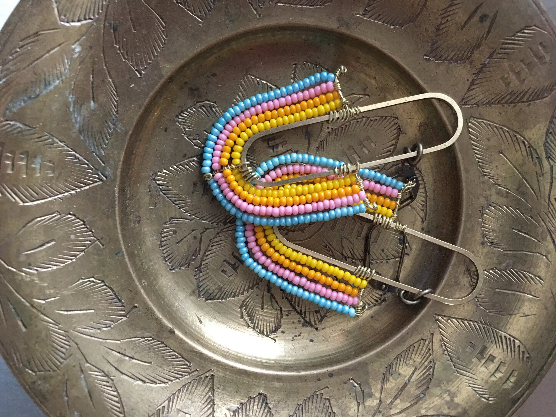 Beaded rainbow earrings-yellow/blue/Orange/pink