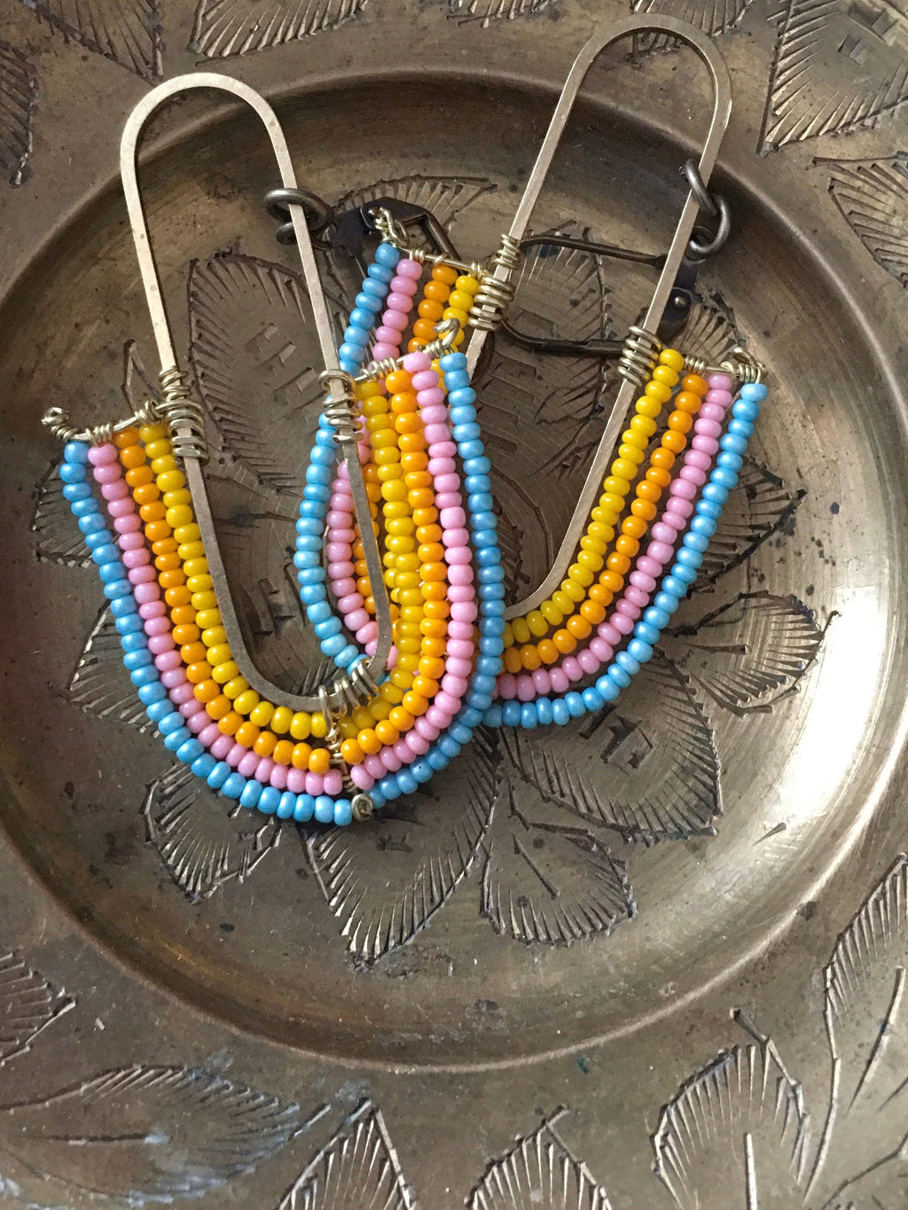 Beaded rainbow earrings-yellow/blue/Orange/pink