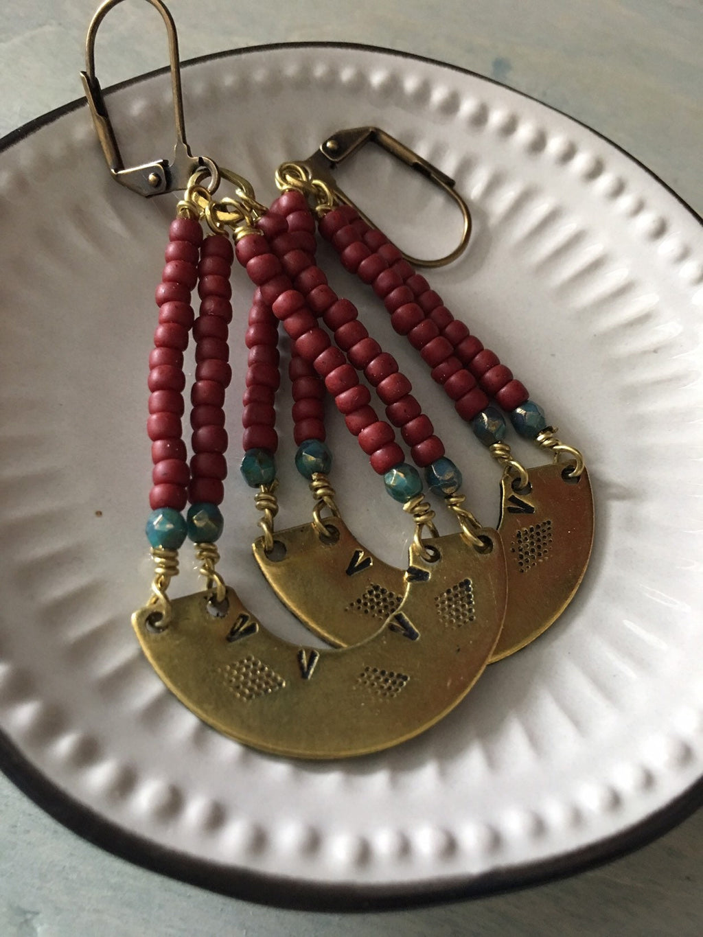 Burgundy /blue  sunsrise earrings
