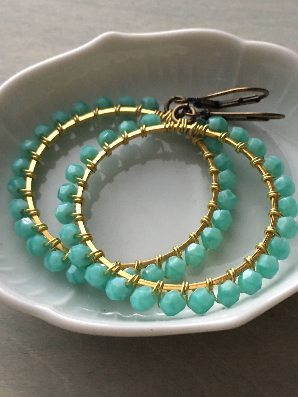 Turquoise drop hoops dangle earrings